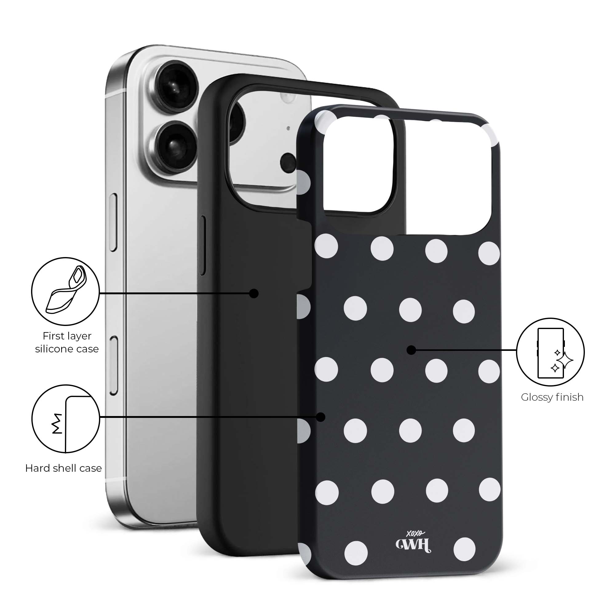 xoxo Wildhearts Polka Dots (Black) MagSafe - Double Layer - iPhone 17 Pro