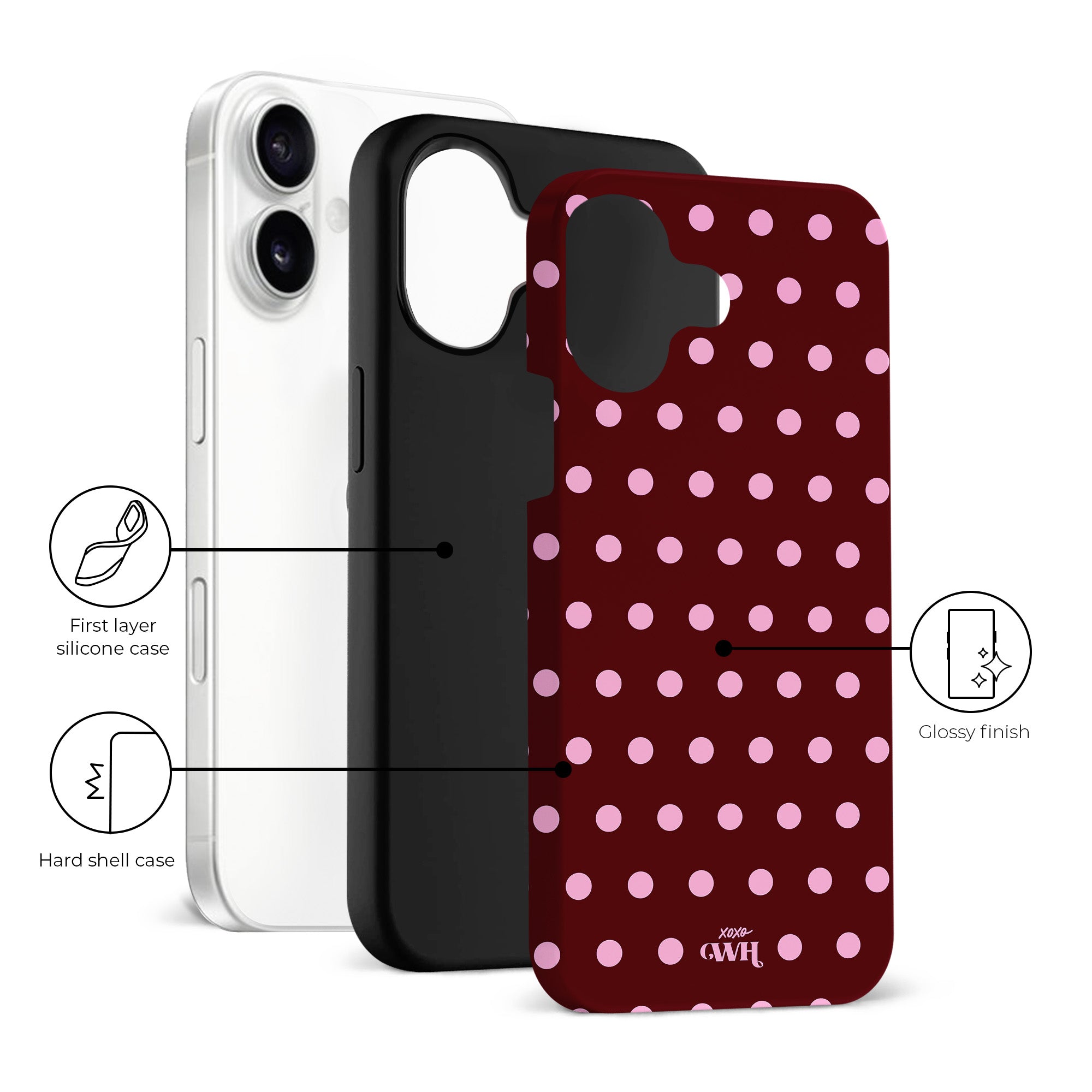 xoxo Wildhearts Polka Dots (Burgundy) MagSafe - Double Layer - iPhone 16