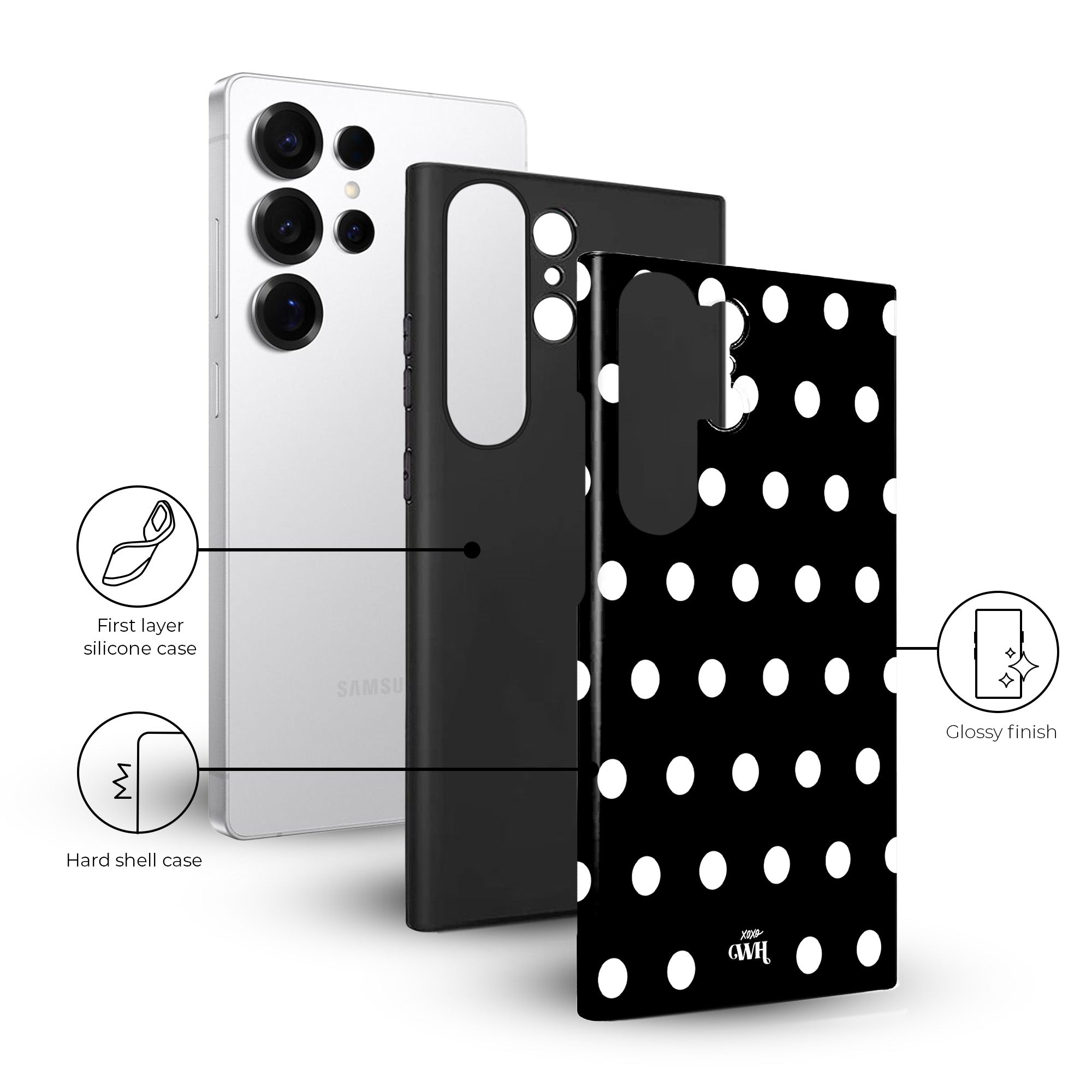 xoxo Wildhearts Polka Dots (Black) - Samsung Galaxy S23 Ultra