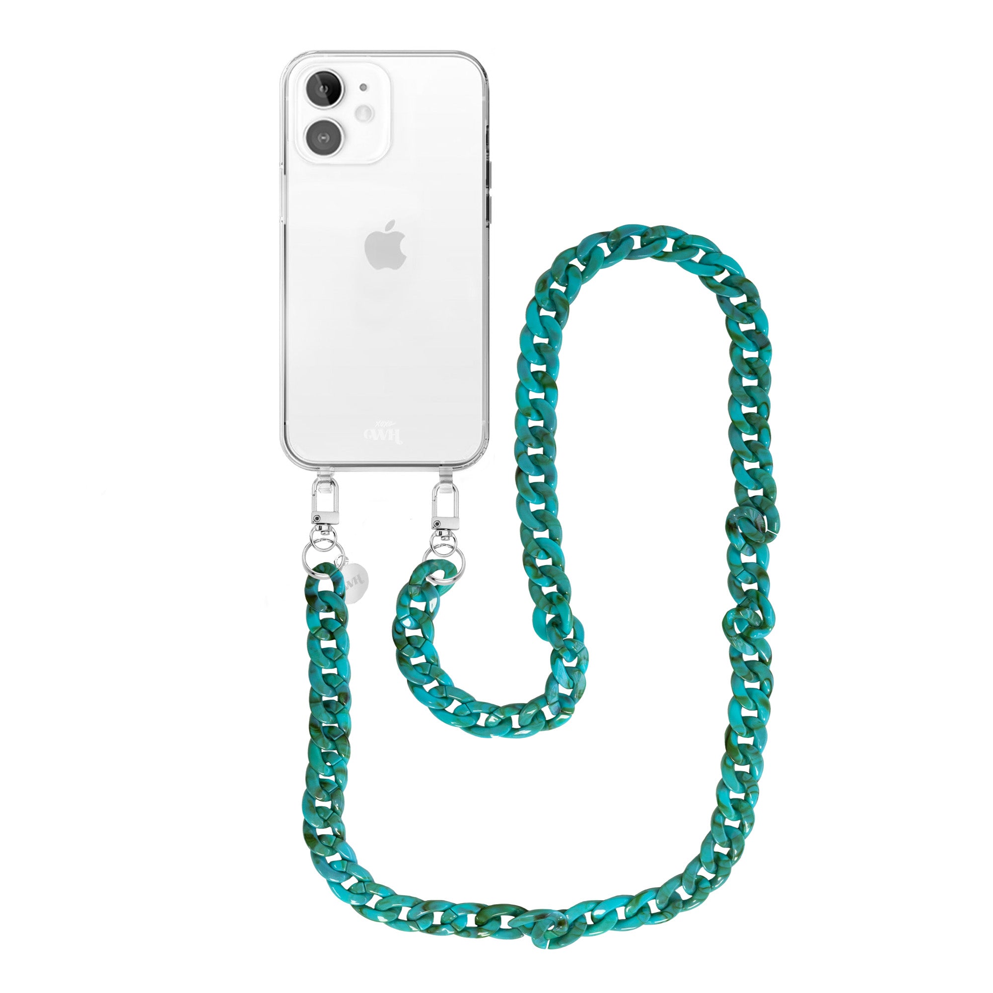 xoxo Wildhearts - iPhone 12 - Blue Ocean Transparant Cord Case - Long Cord