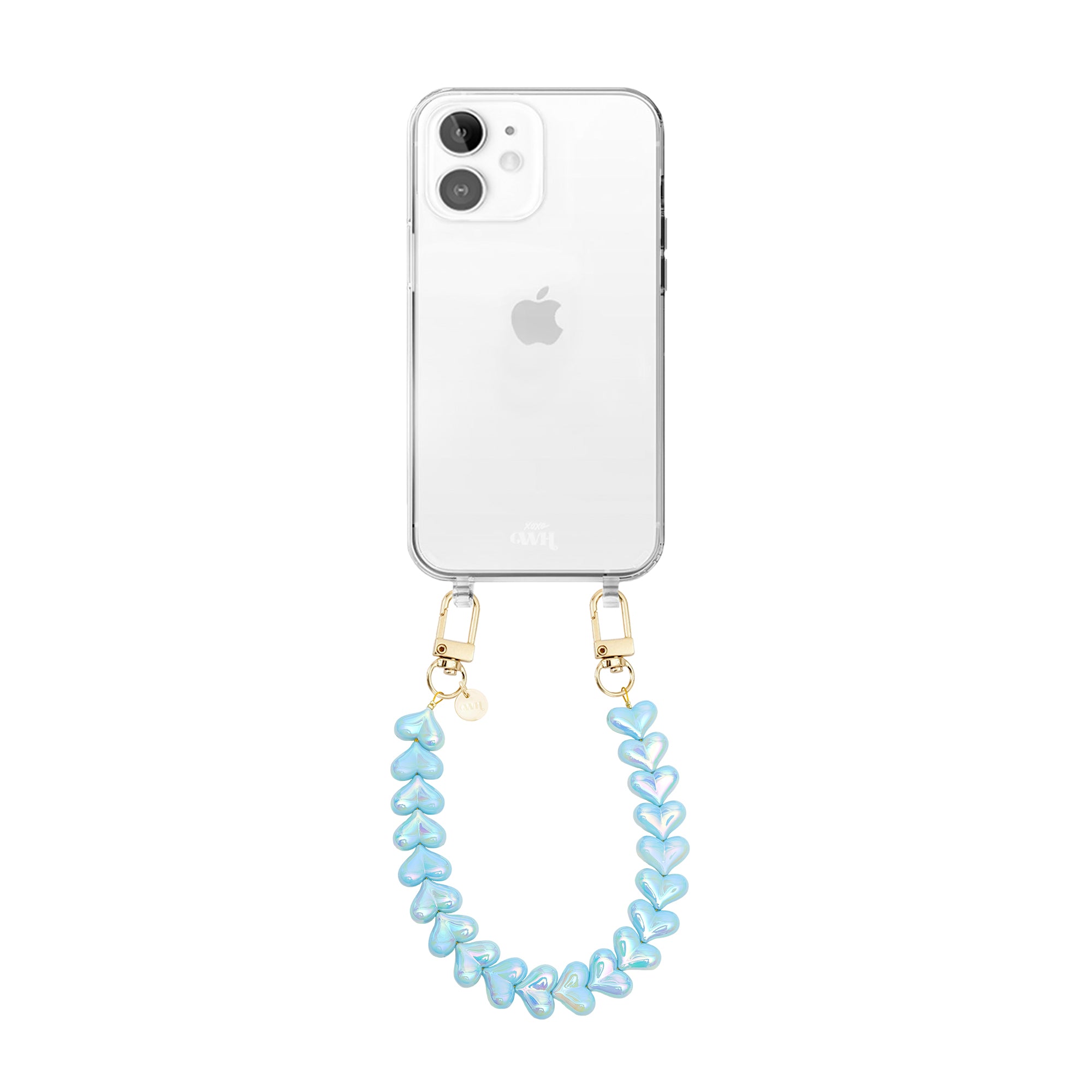 xoxo Wildhearts iPhone 12 - Funky Hearts (Blue Metallic) Transparant Cord Case