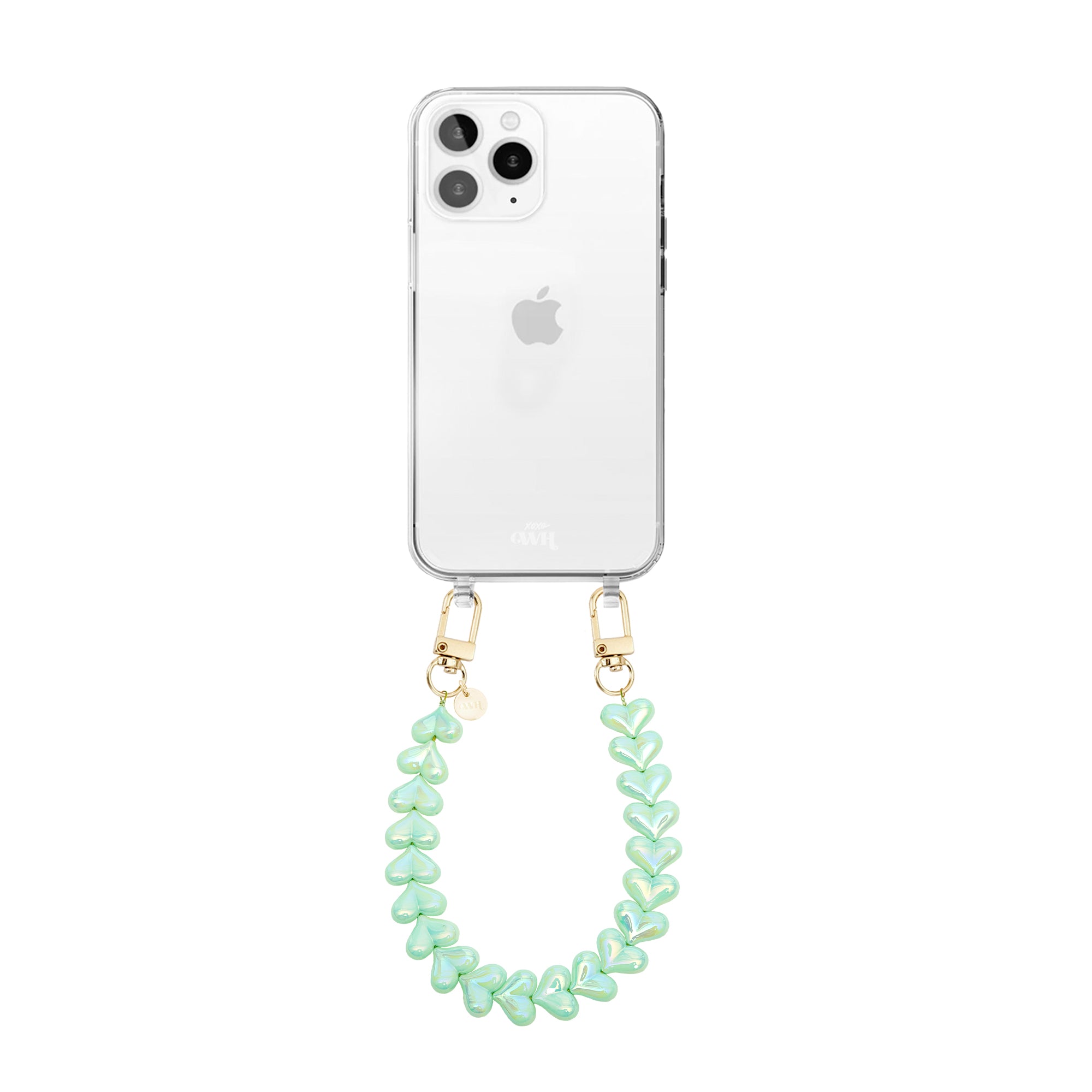 xoxo Wildhearts iPhone 12 Pro - Funky Hearts (Green Metallic) Transparant Cord Case