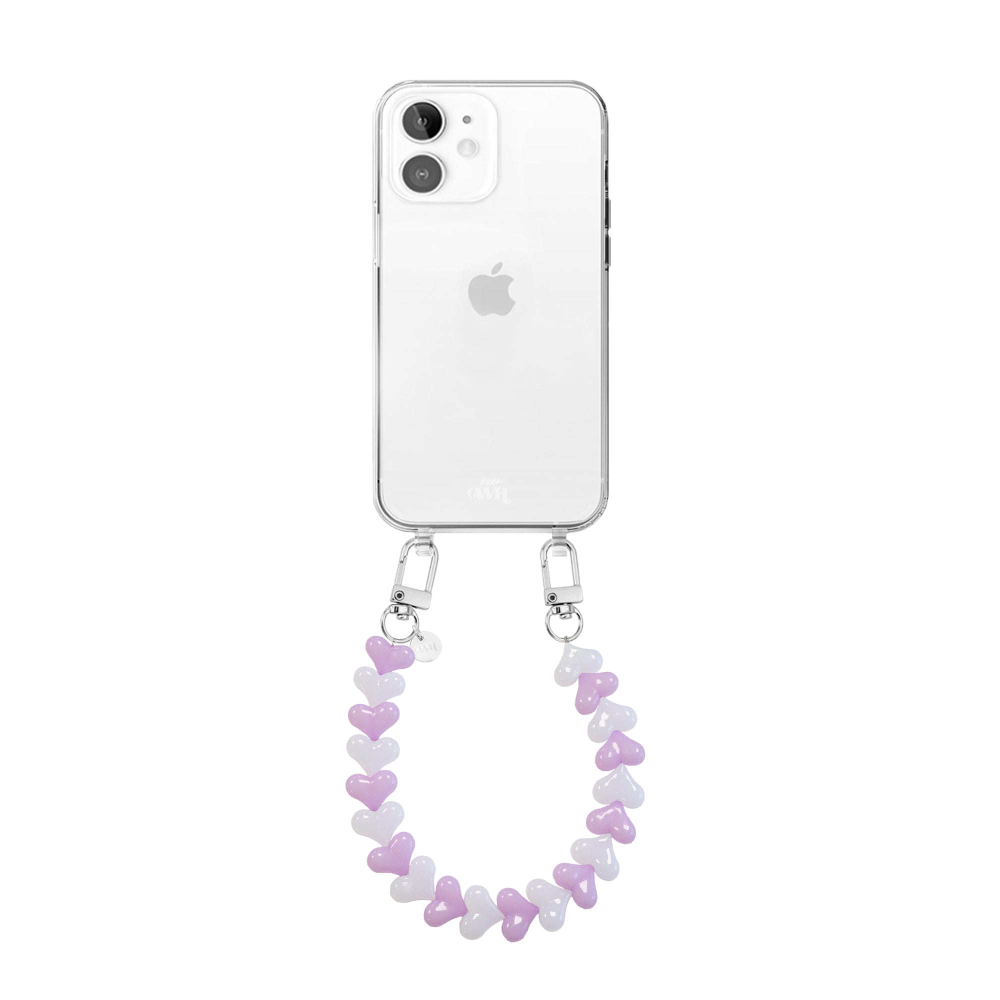 xoxo Wildhearts iPhone 12 - Funky Hearts (Pink & White) Transparant Cord Case