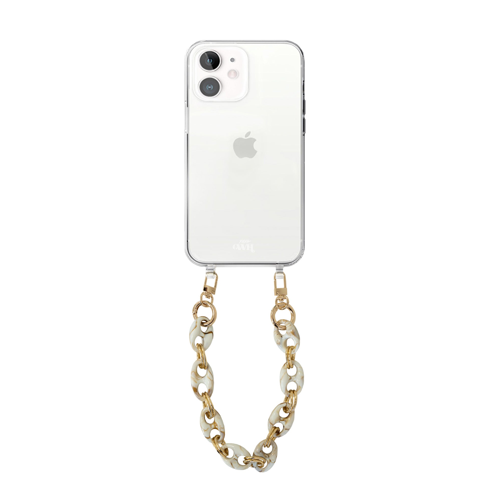 xoxo Wildhearts - iPhone 12 - Marble Creme Transparant Cord Case - Short Cord