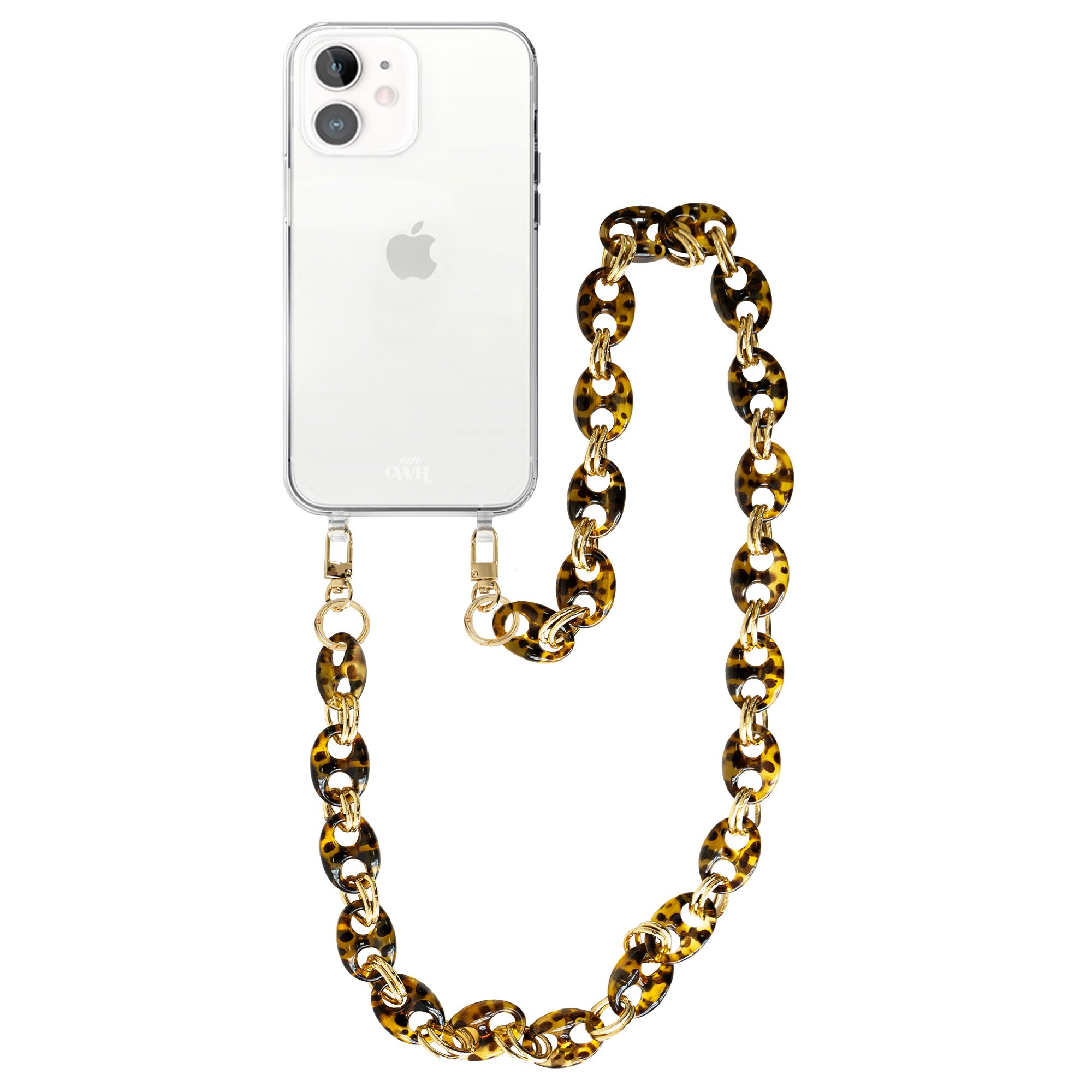 xoxo Wildhearts - iPhone 12 - Marble Brown Transparant Cord Case - Long Cord