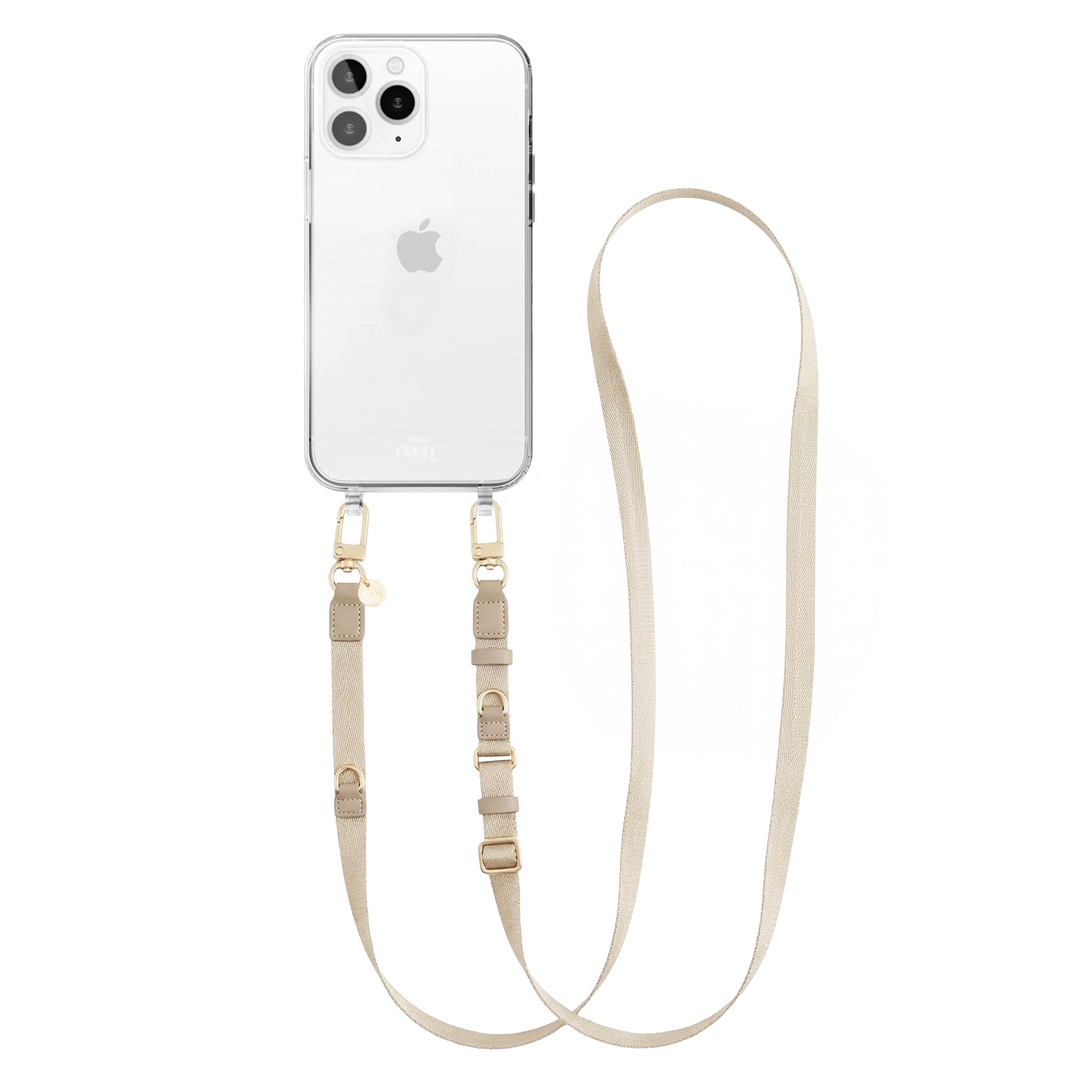 iPhone 12 Pro Max - Lanyard strap - Beige - Transparant Cord Case