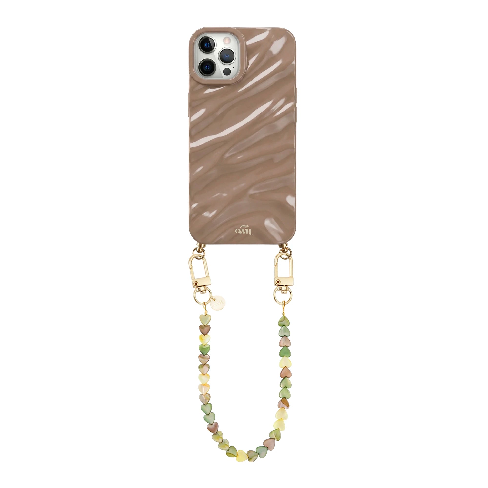 Taupe Glaze Cord Case - Shell Hearts Olives (short) - iPhone 12 Pro Max