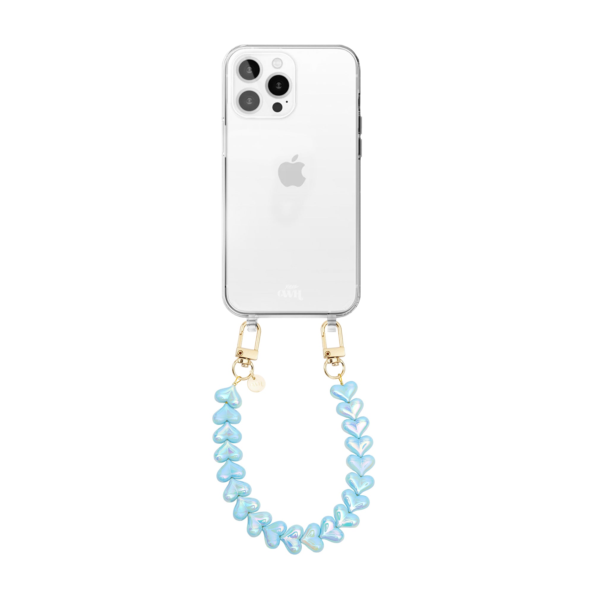 xoxo Wildhearts iPhone 14 Pro Max - Funky Hearts (Blue Metallic) Transparant Cord Case