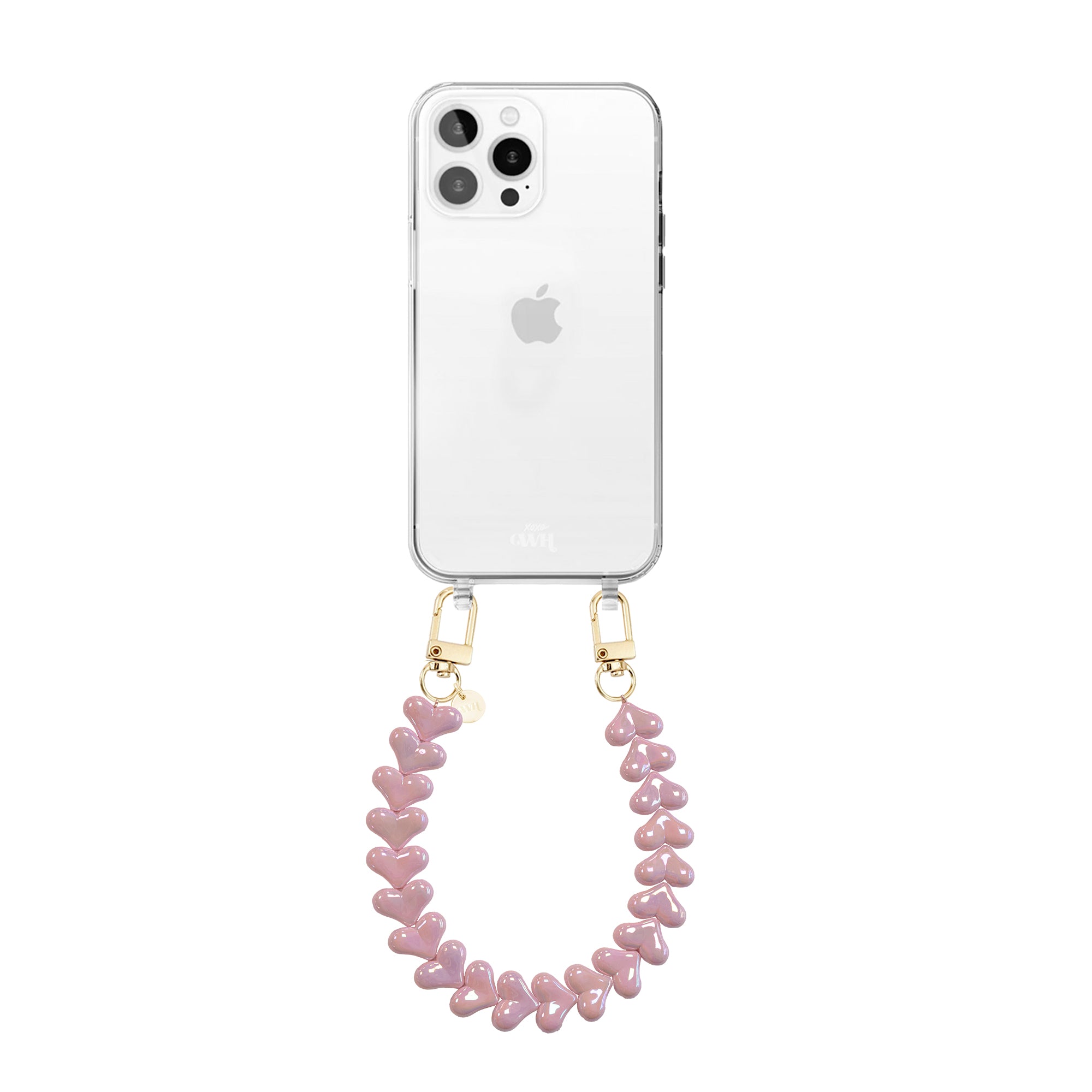 xoxo Wildhearts iPhone 14 Pro - Funky Hearts (Pink Metal) Transparant Cord Case