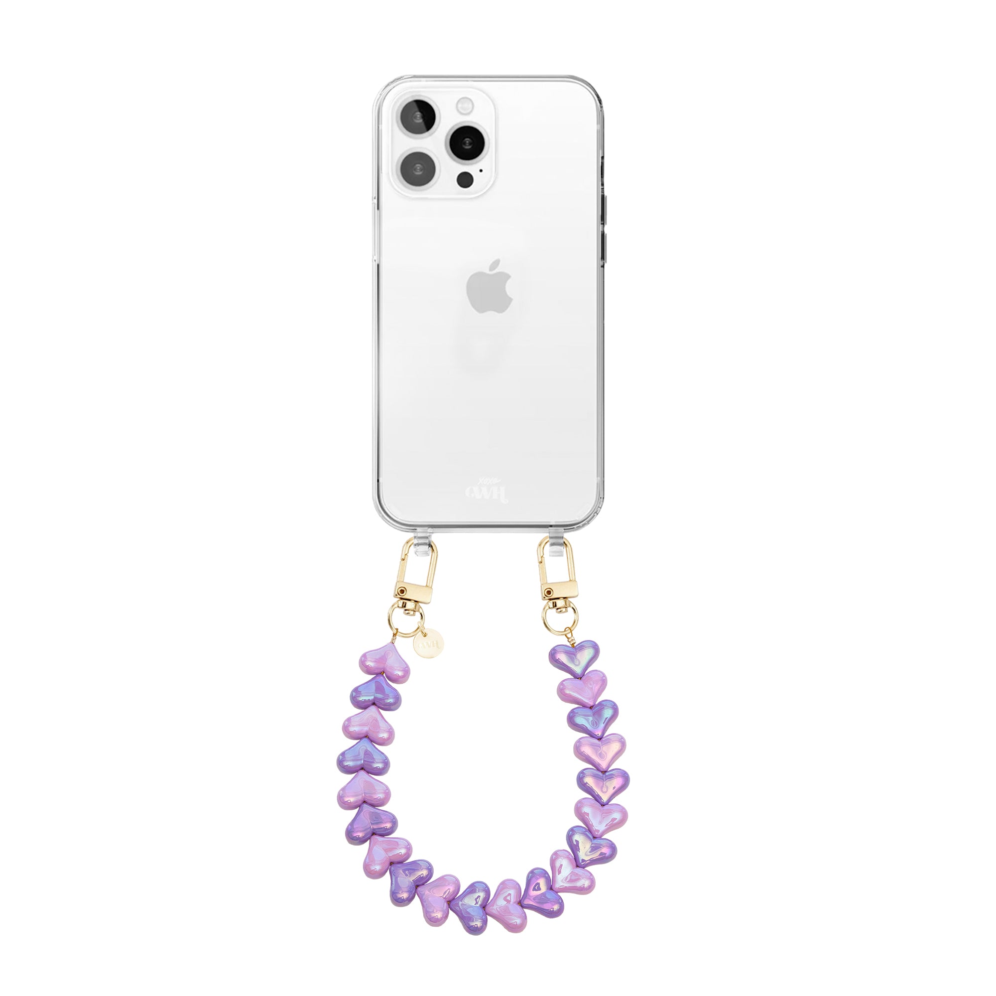 xoxo Wildhearts iPhone 14 Pro Max - Funky Hearts (Pink & Purple Metallic) Transparant Cord Case