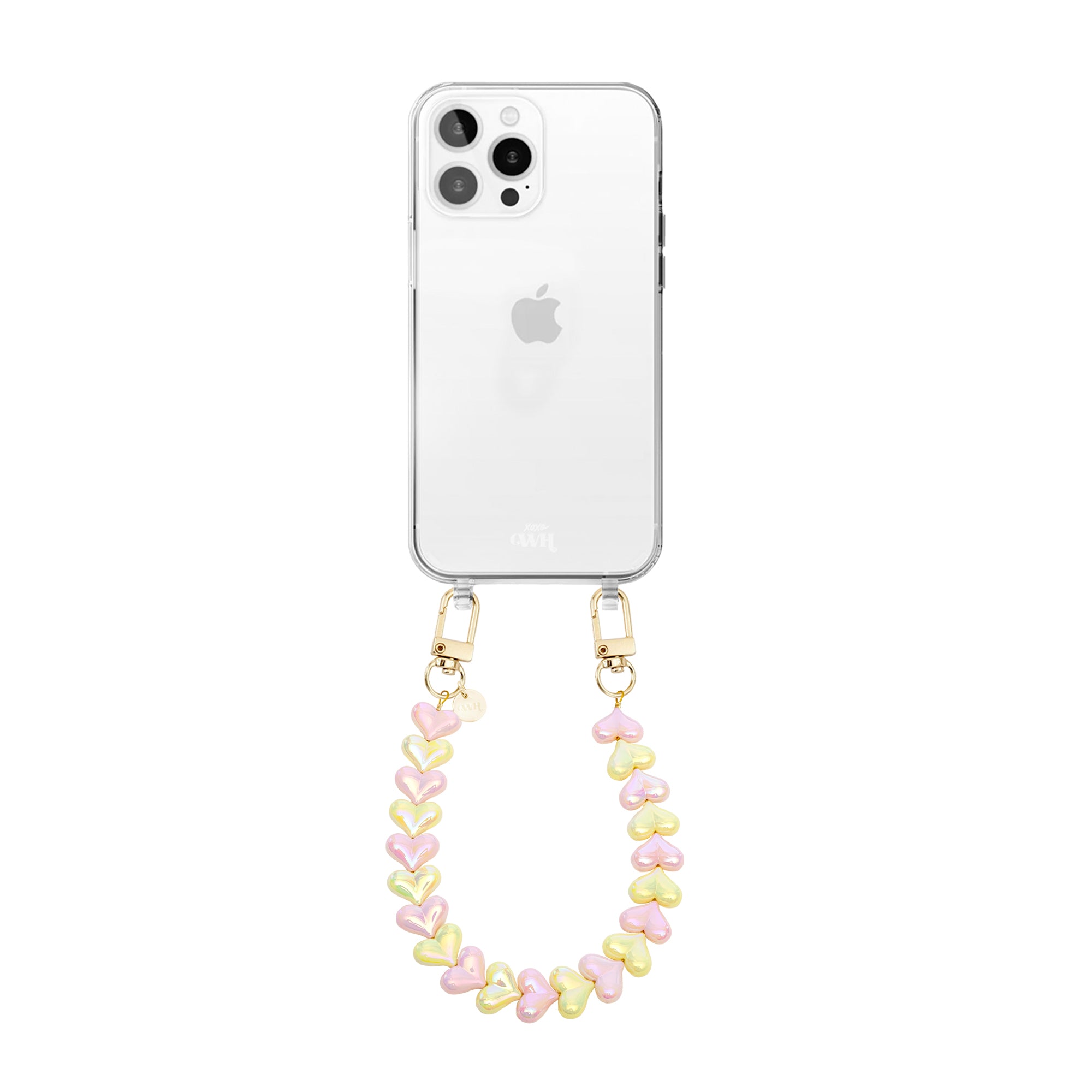xoxo Wildhearts iPhone 14 Pro - Funky Hearts (Pink & Yellow Metallic) Transparant Cord Case