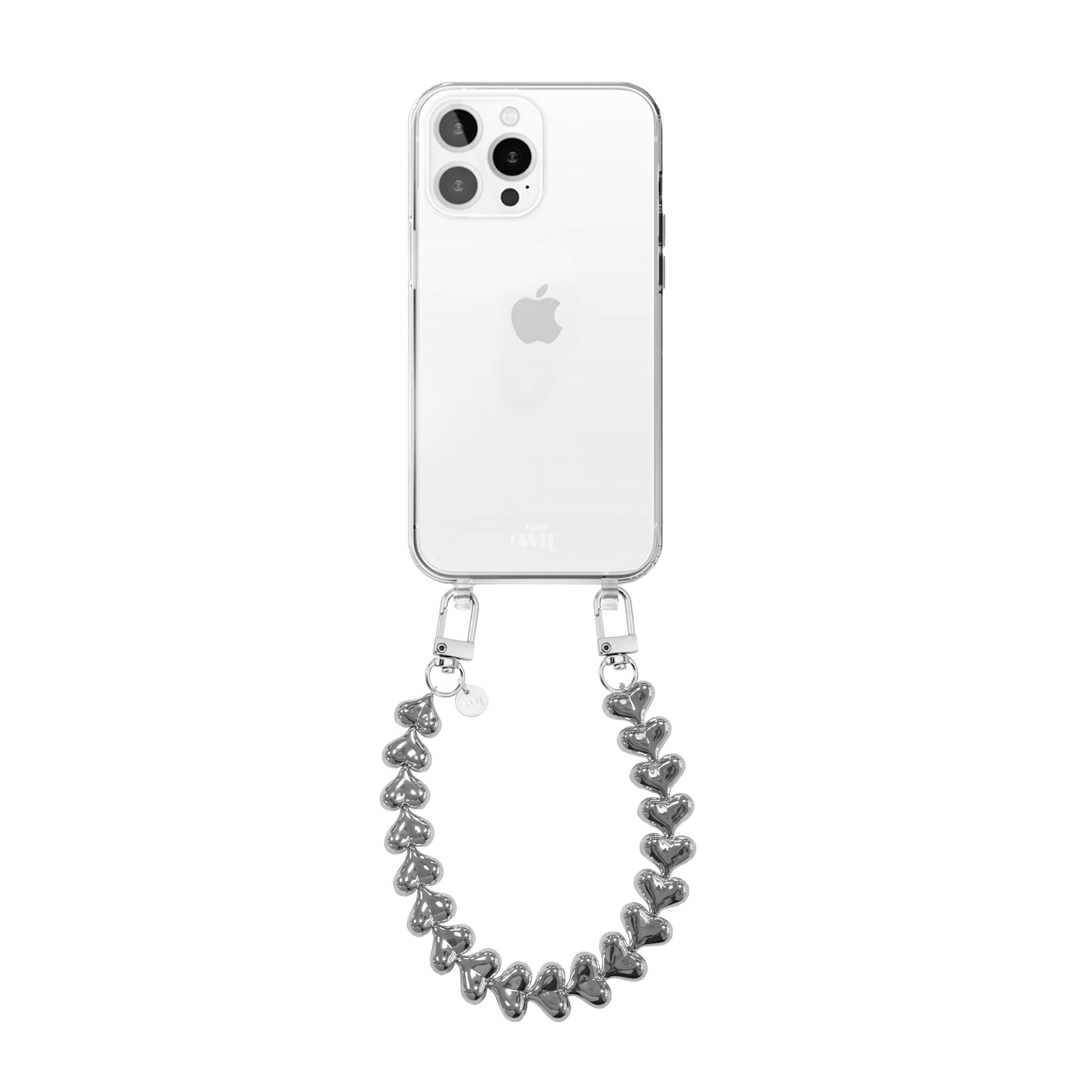 xoxo Wildhearts iPhone 16 Pro Max - Funky Hearts (Silver) Transparant Cord Case