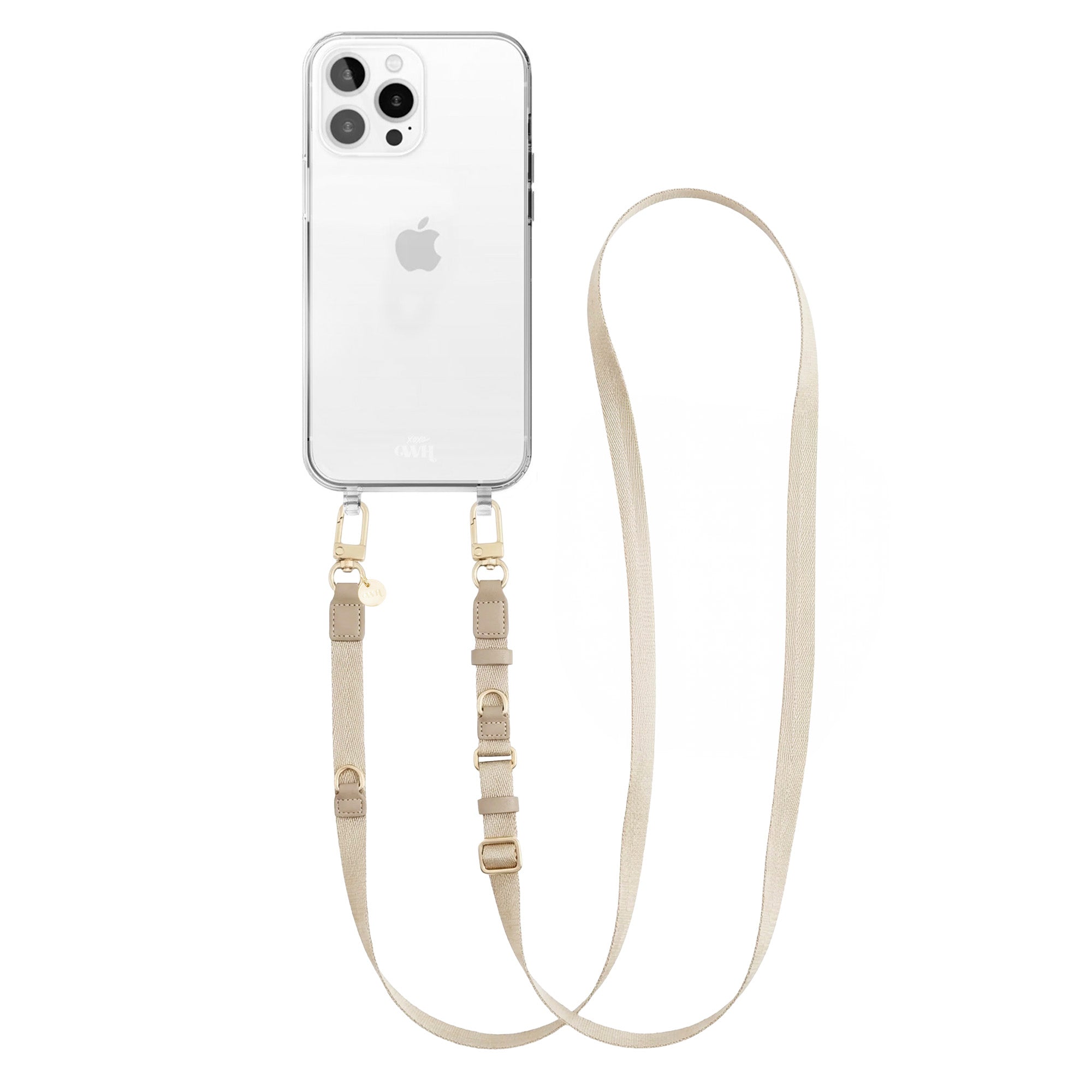 iPhone 14 Pro Max - Lanyard strap - Beige - Transparant Cord Case