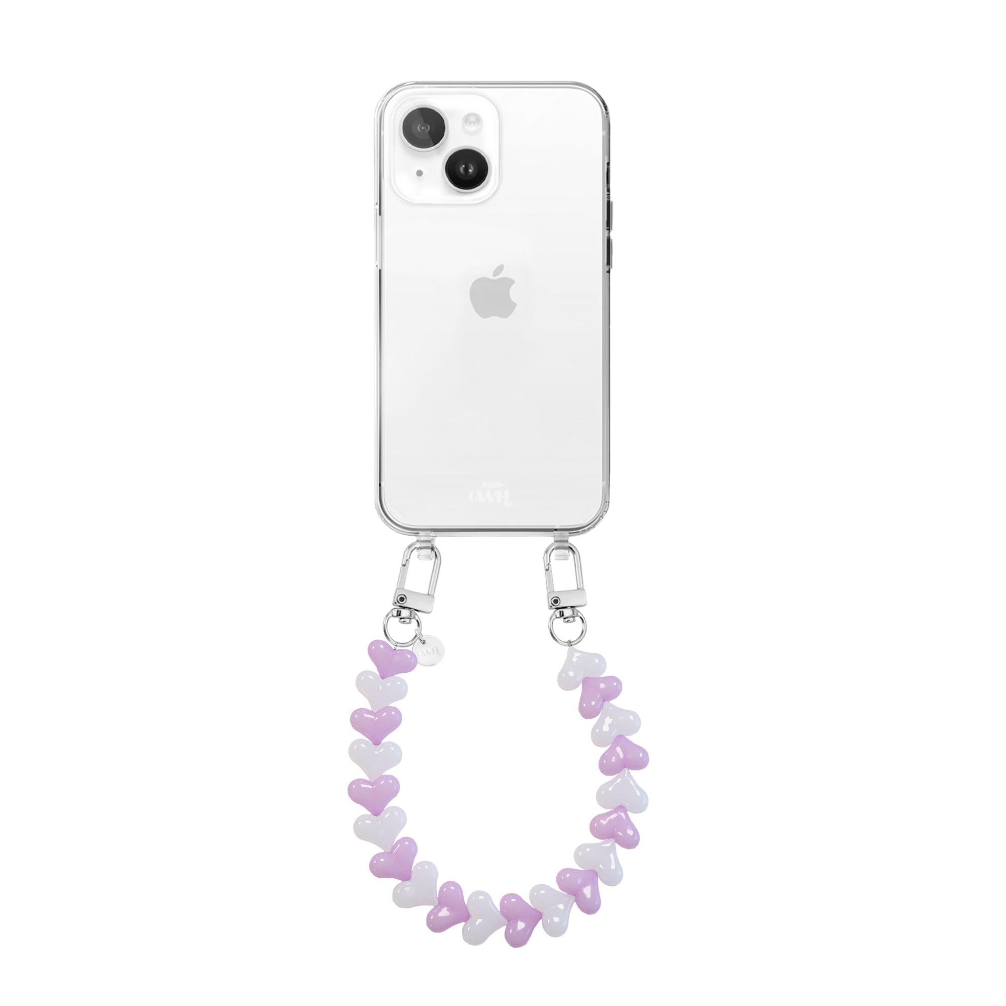 xoxo Wildhearts iPhone 13 Mini - Funky Hearts (Pink & White) Transparant Cord Case