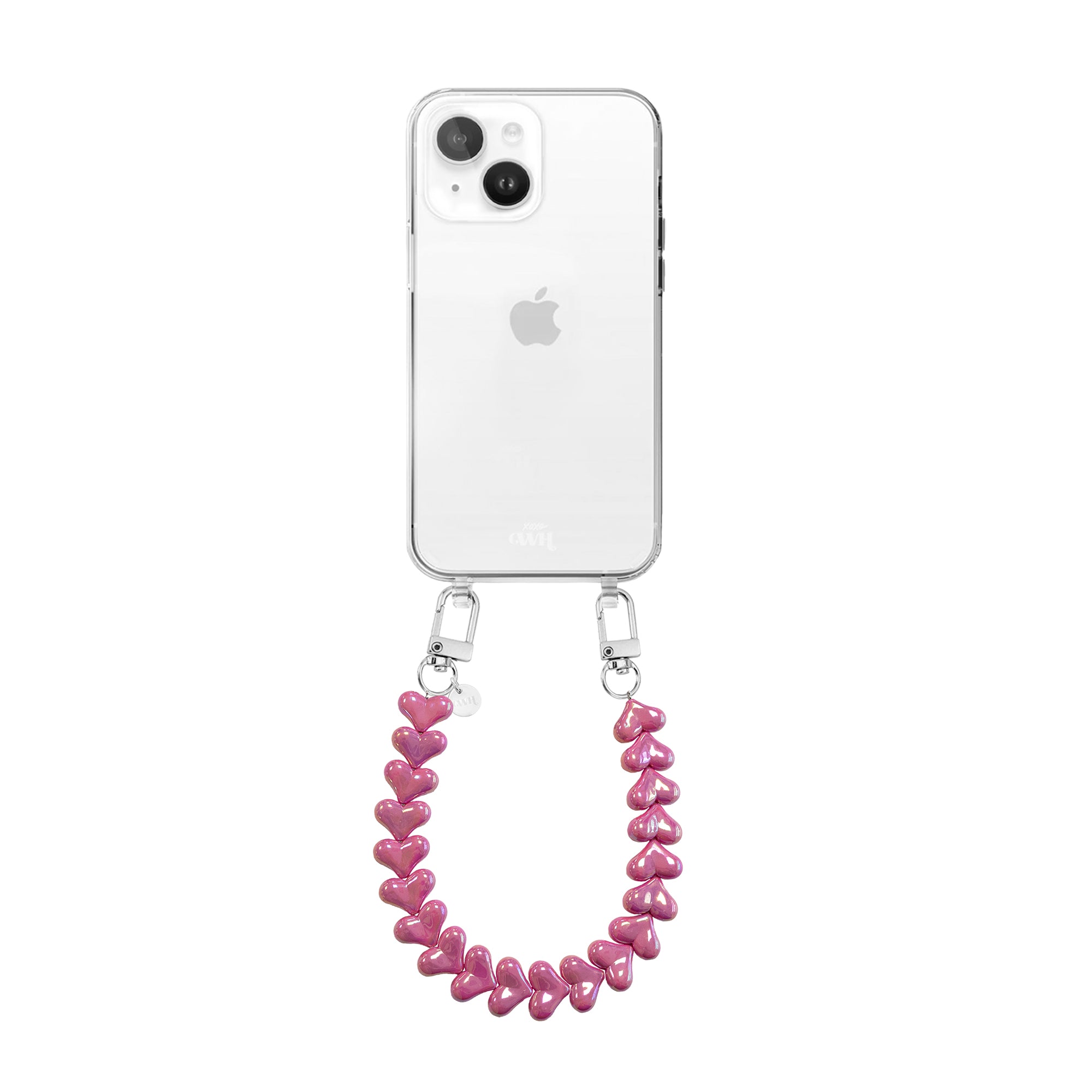 xoxo Wildhearts iPhone 14 - Funky Hearts (Fuchia Metal) Transparant Cord Case