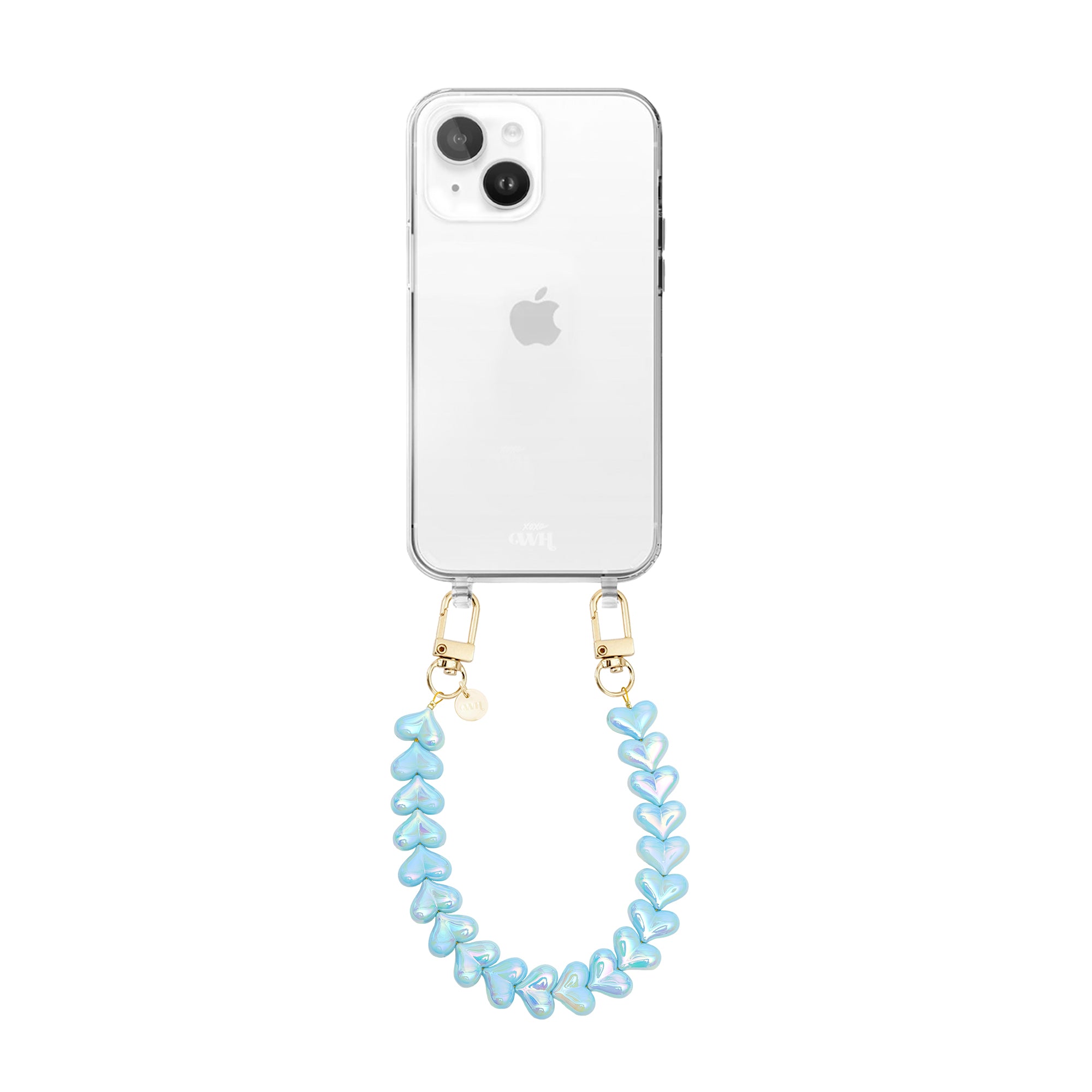xoxo Wildhearts iPhone 13 - Funky Hearts (Blue Metallic) Transparant Cord Case