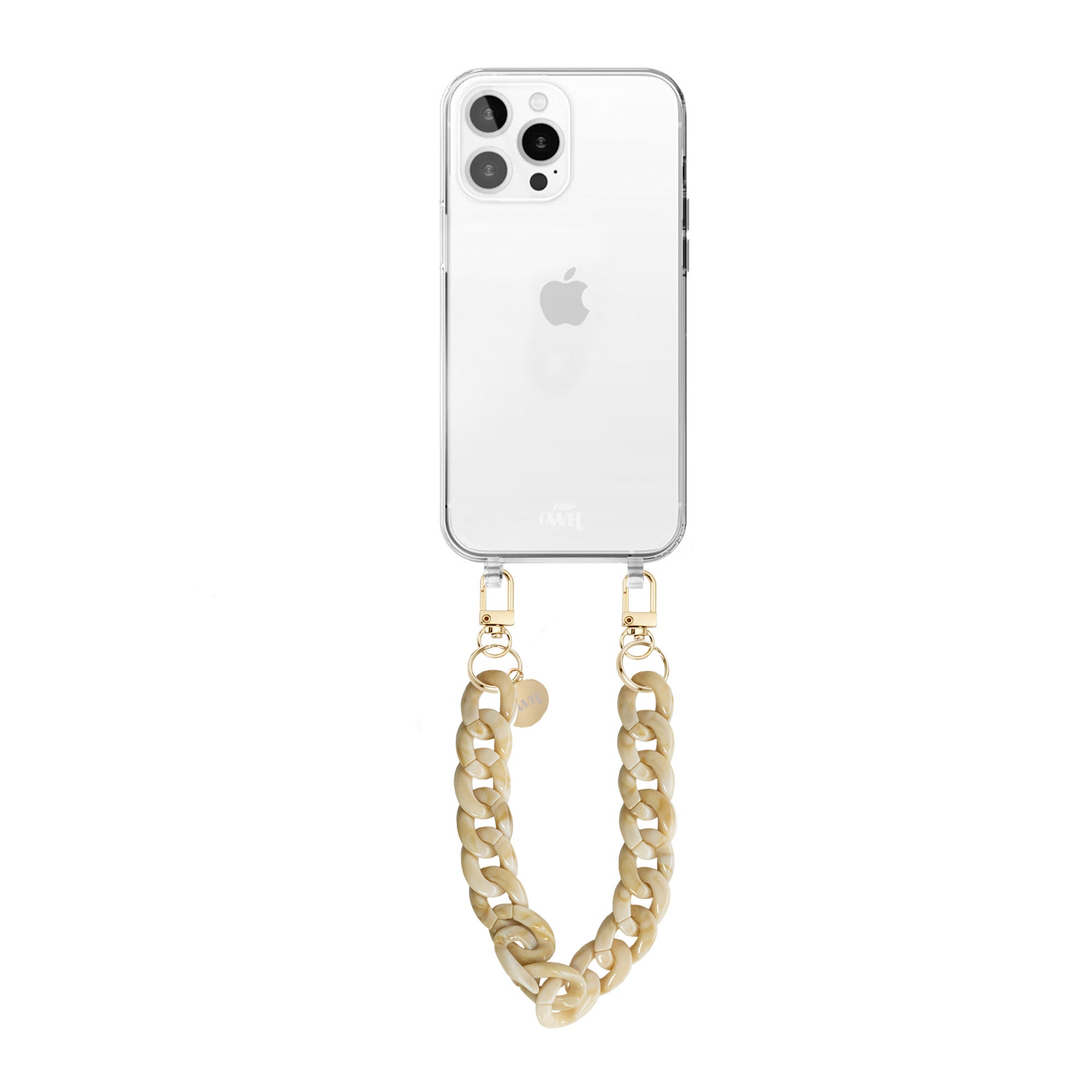 xoxo Wildhearts - iPhone 15 Pro Max - Cream Latte Transparant Cord Case - Short Cord