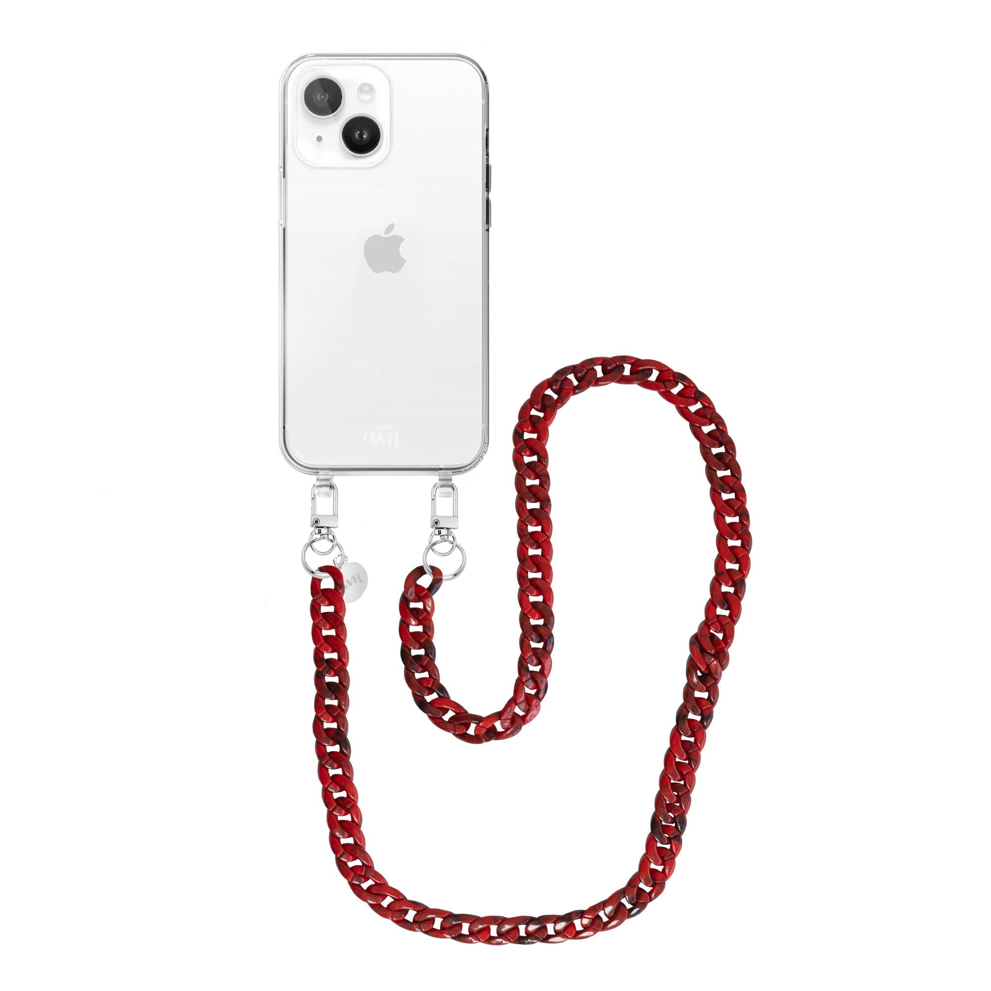 xoxo Wildhearts - iPhone 14 - Red Roses Transparant Cord Case - Long Cord