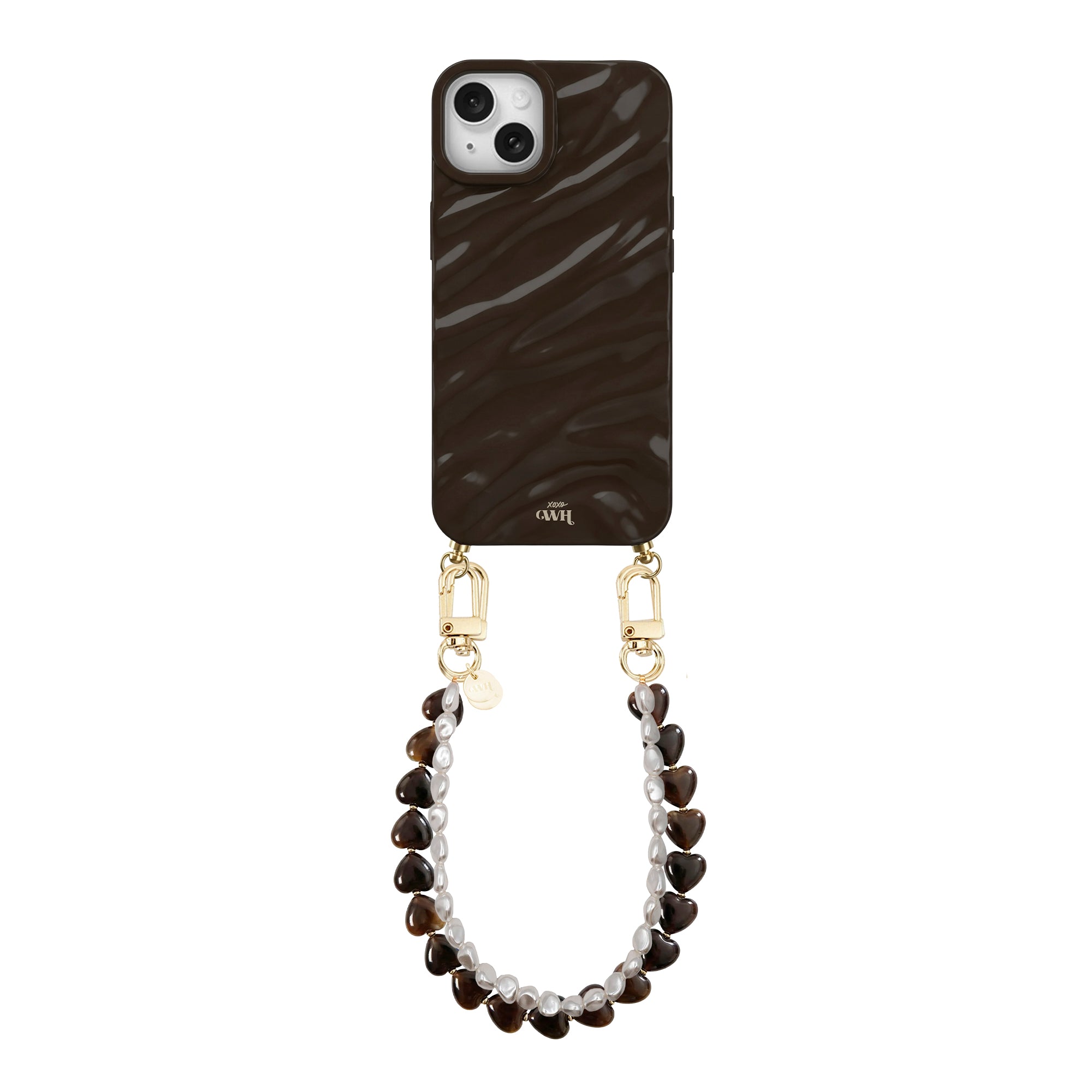 iPhone 14 Plus - Glaze Cord Case - Sweetheart Brown & Pearls