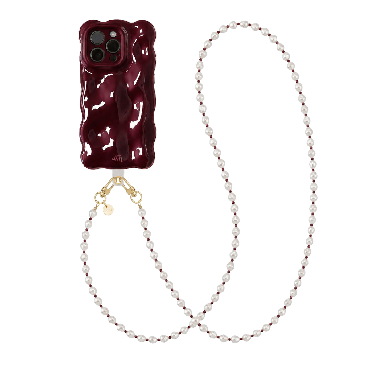 Bubbly case Burgundy - Burgundy Pearl Cord (long) - iPhone 15 Pro