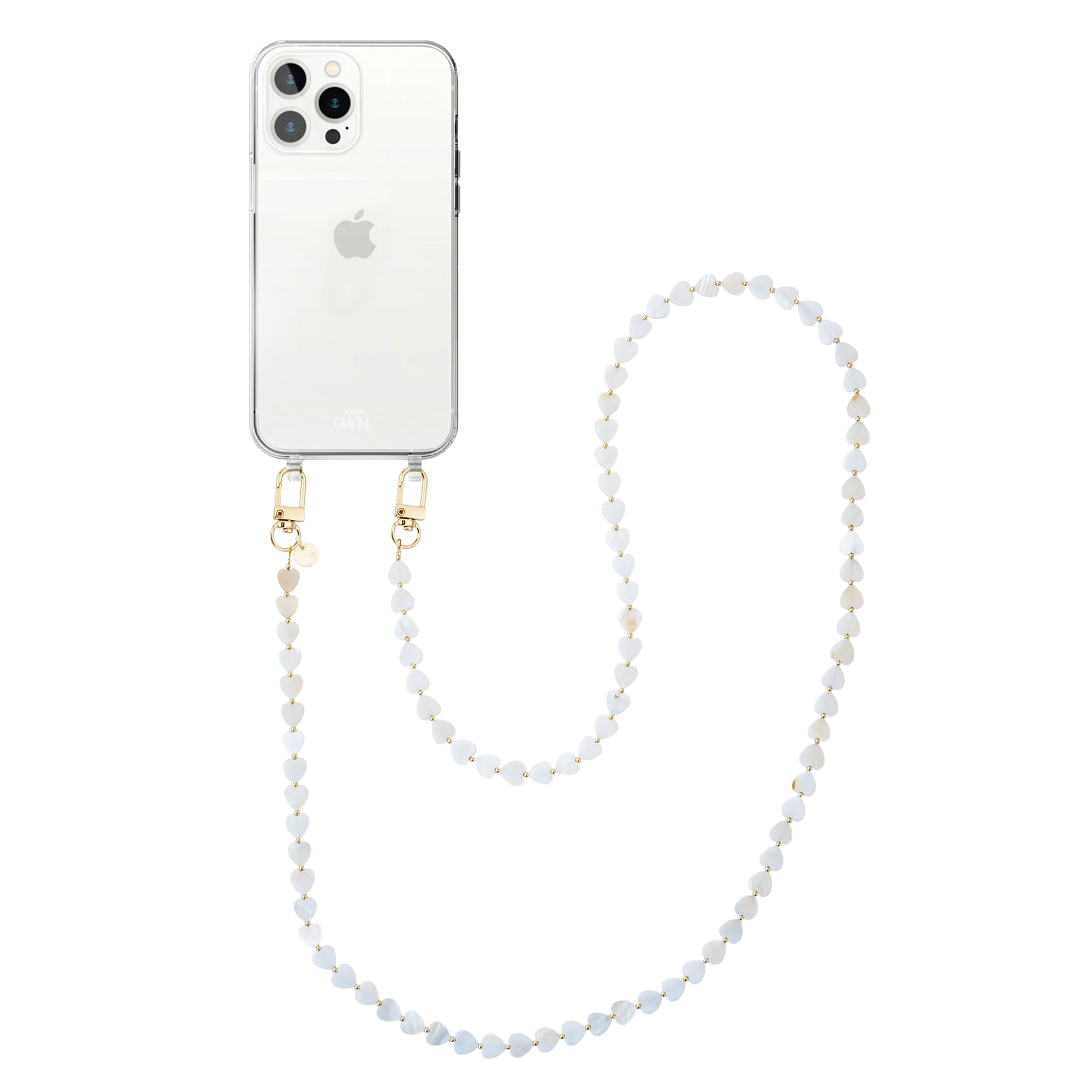 xoxo Wildhearts iPhone 13 Pro - Shell Hearts (Beige) Transparant Cord Case - Long cord