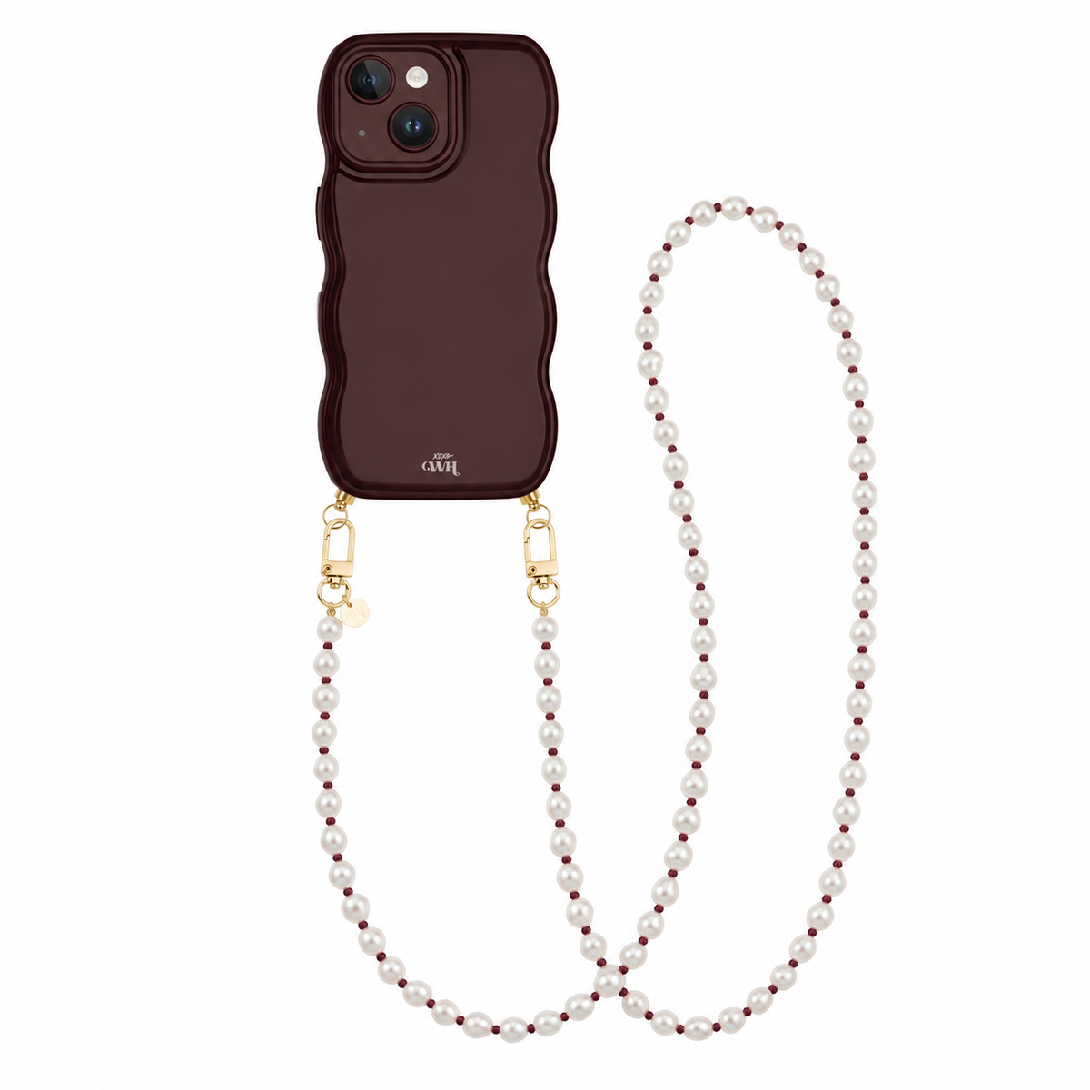 Glossy Wavy Cord Case Burgundy - Pearl Cord (long) - iPhone 13