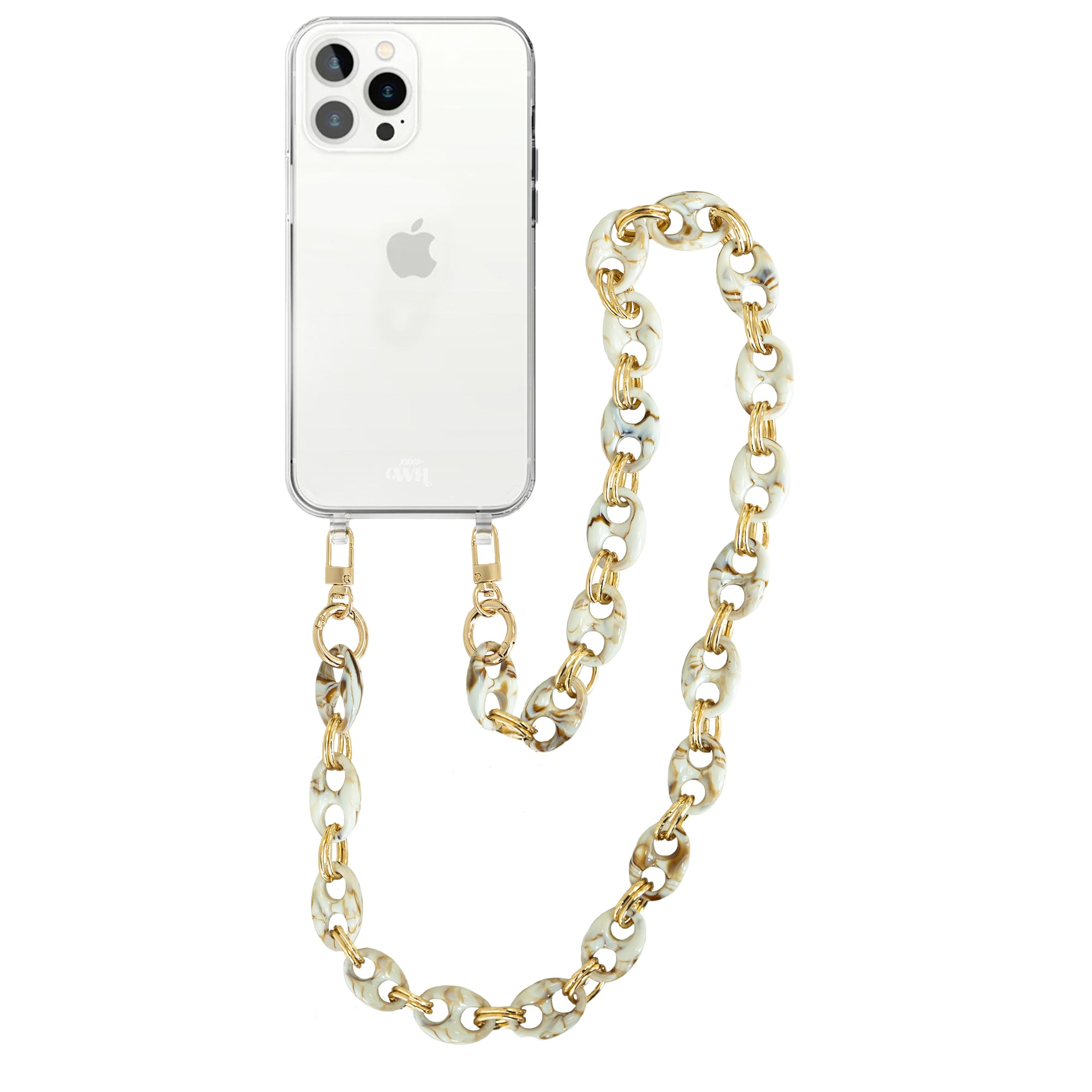 xoxo Wildhearts - iPhone 13 Pro - Marble Creme Transparant Cord Case - Long Cord