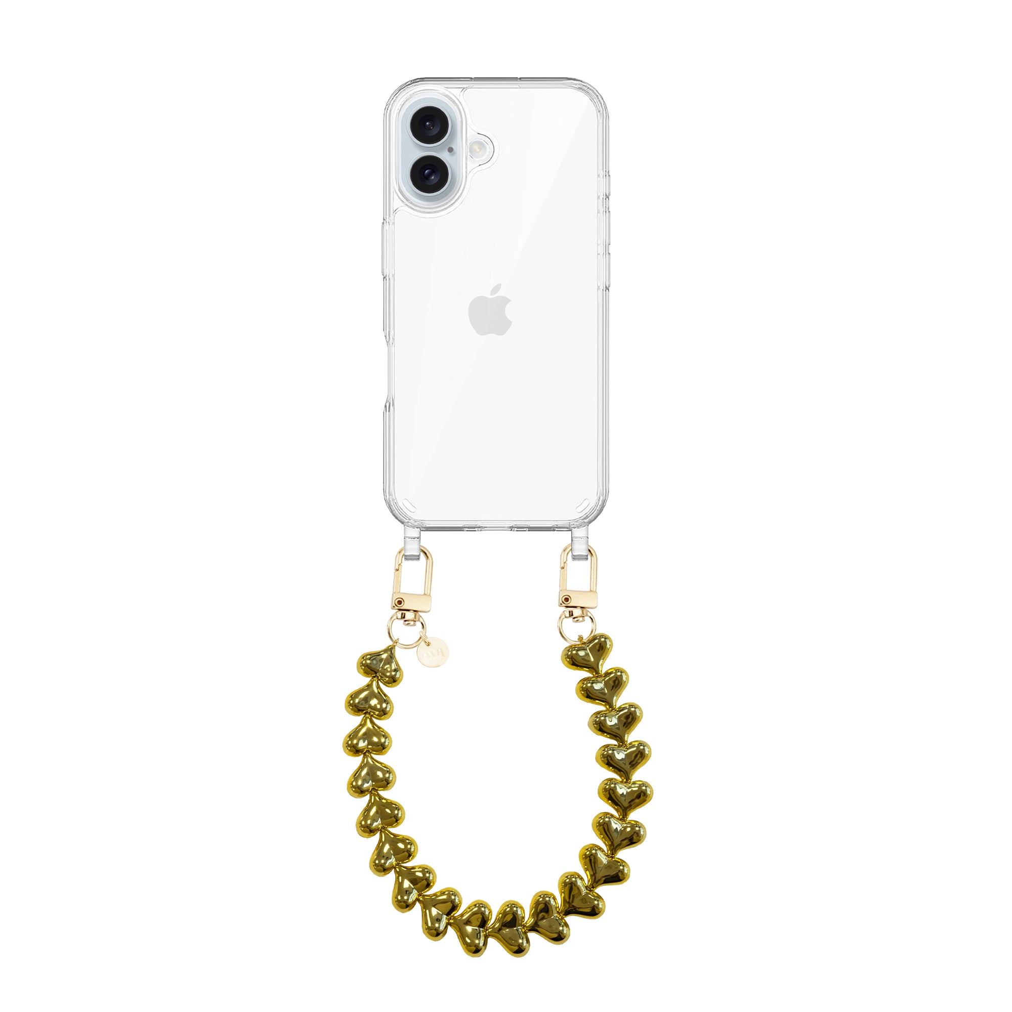 xoxo Wildhearts iPhone 16 - Funky Hearts (Gold) Transparant Cord Case