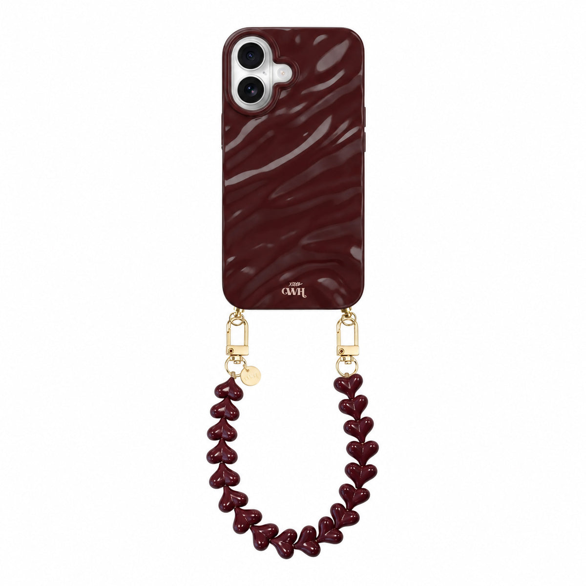 Burgundy Glaze Cord Case - Funky Hearts - iPhone 16