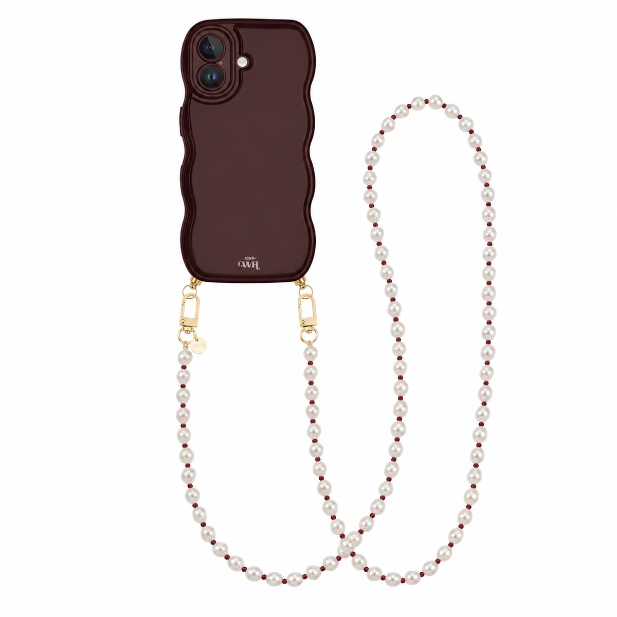 Glossy Wavy Cord Case Burgundy - Pearl Cord (long) - iPhone 16 Plus