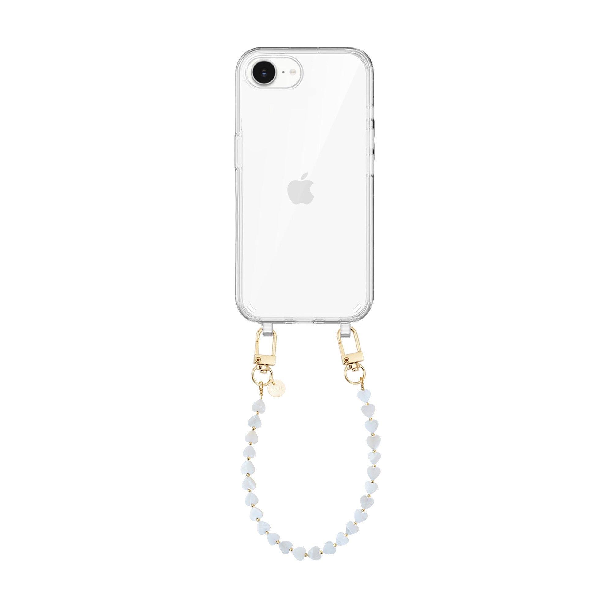 xoxo Wildhearts iPhone 16e - Shell Hearts (Beige) Transparant Cord Case - Short cord