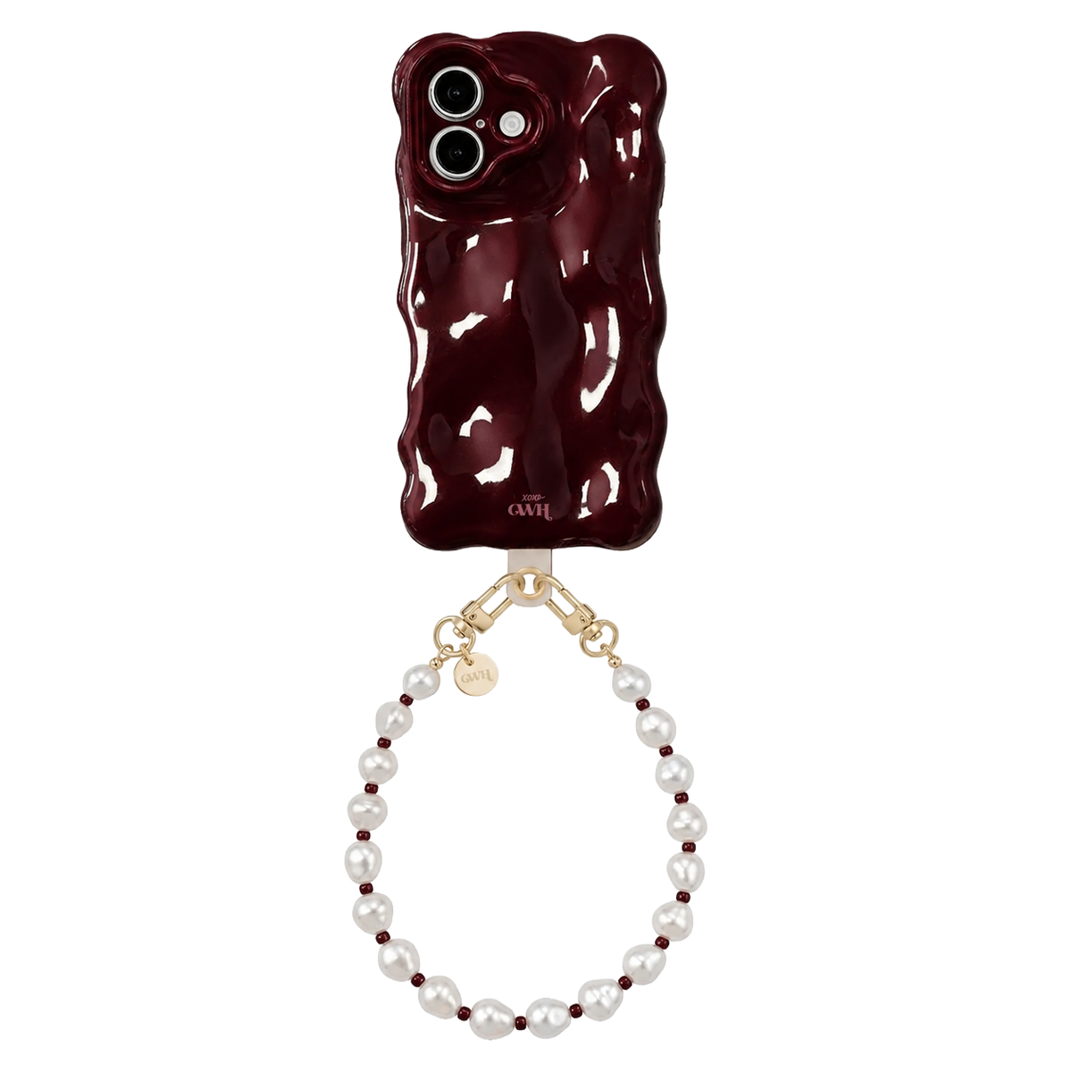 Bubbly case Burgundy - Burgundy Pearl Cord (short) - iPhone 16