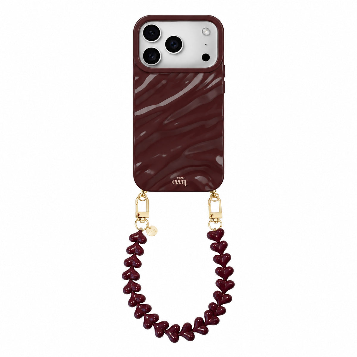 Burgundy Glaze Cord Case - Funky Hearts - iPhone 18 Pro Max