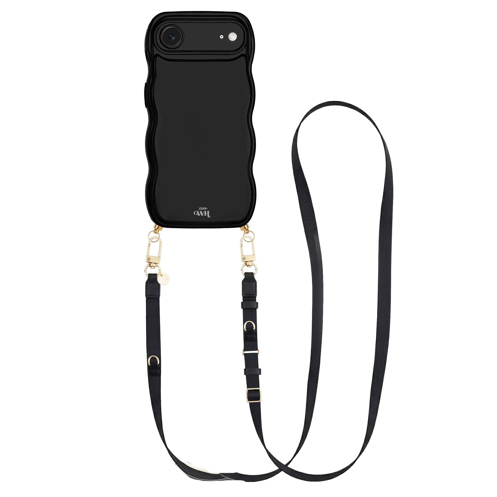 Glossy Wavy Cord Case Black - Lanyard Strap (Black) - iPhone 17 Air