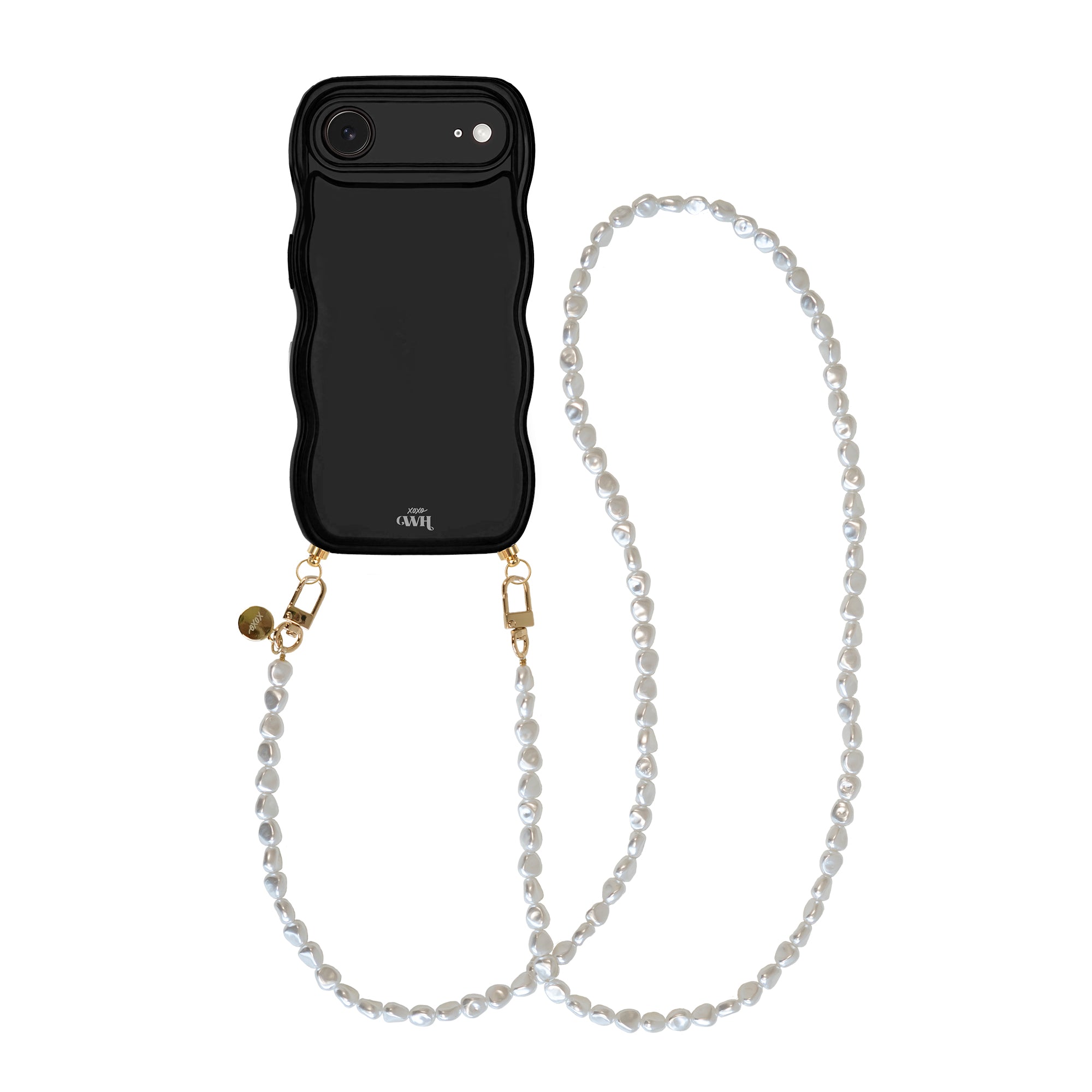 xoxo Wildhearts Glossy Wavy Cord Case Black - Pearlfection (long) - iPhone 17 Air
