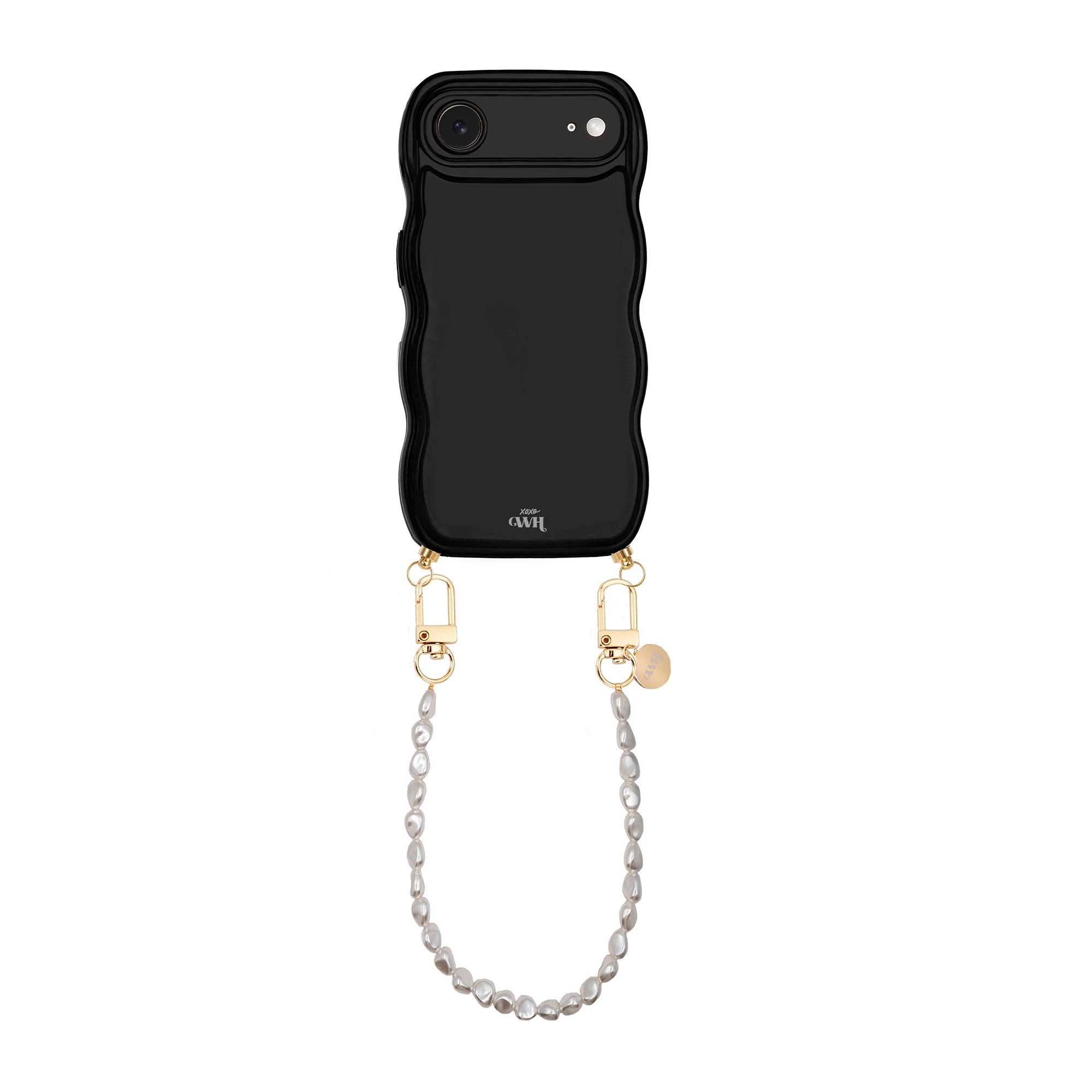 xoxo Wildhearts Glossy Wavy Cord Case Black - Pearlfection (short) - iPhone 17 Air