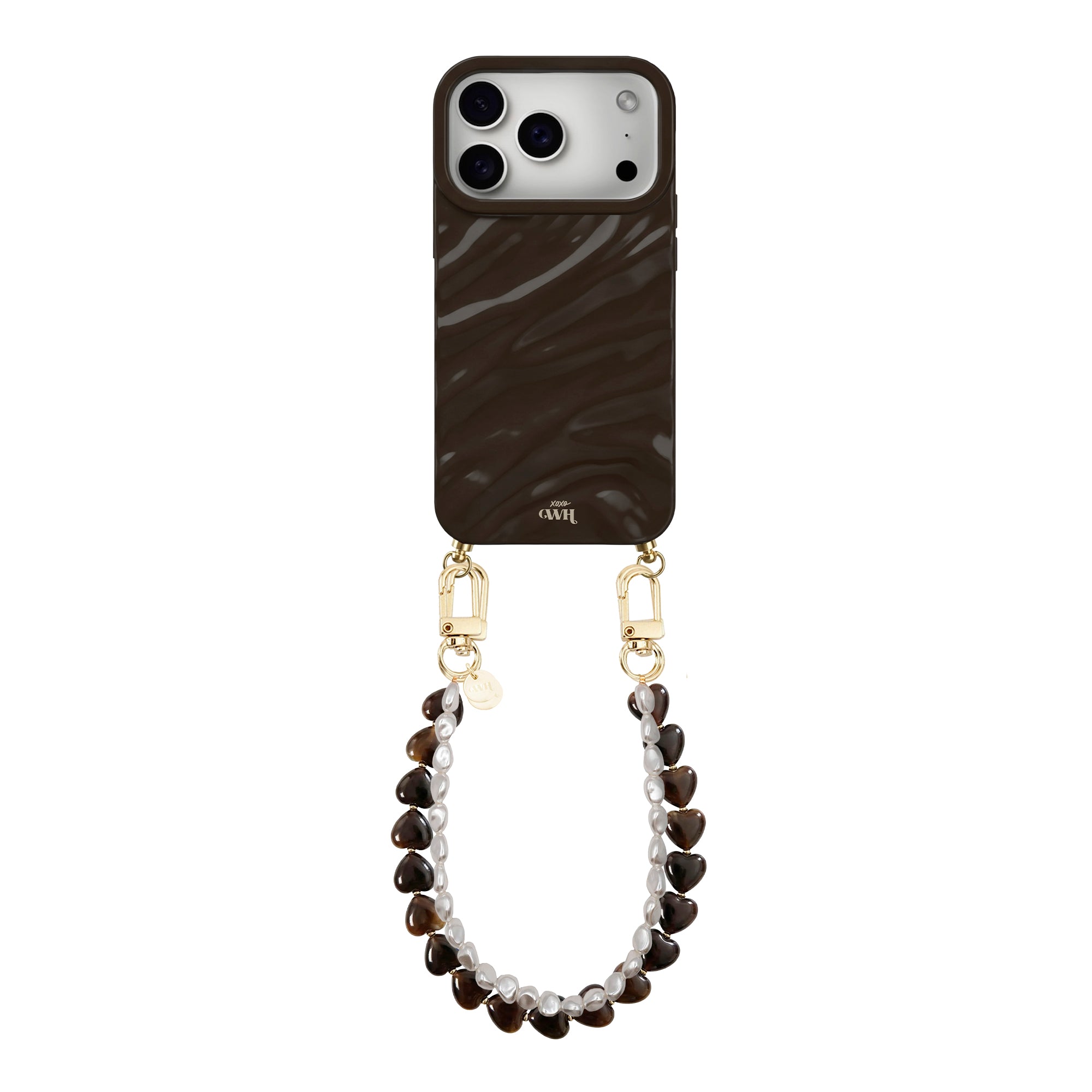 iPhone 17 Pro Max - Glaze Cord Case - Sweetheart Brown & Pearls
