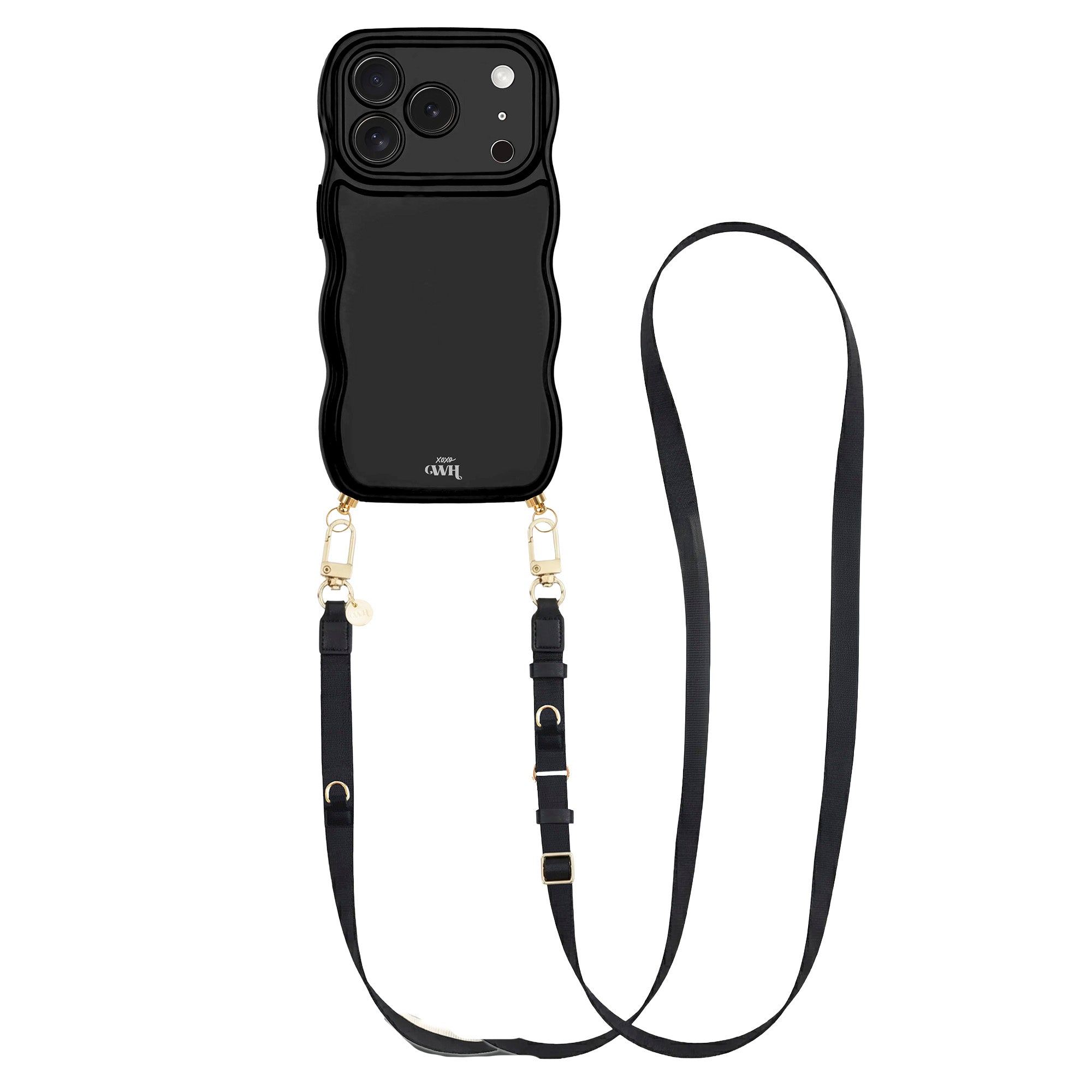 Glossy Wavy Cord Case Black - Lanyard Strap (Black) - iPhone 17 Pro Max