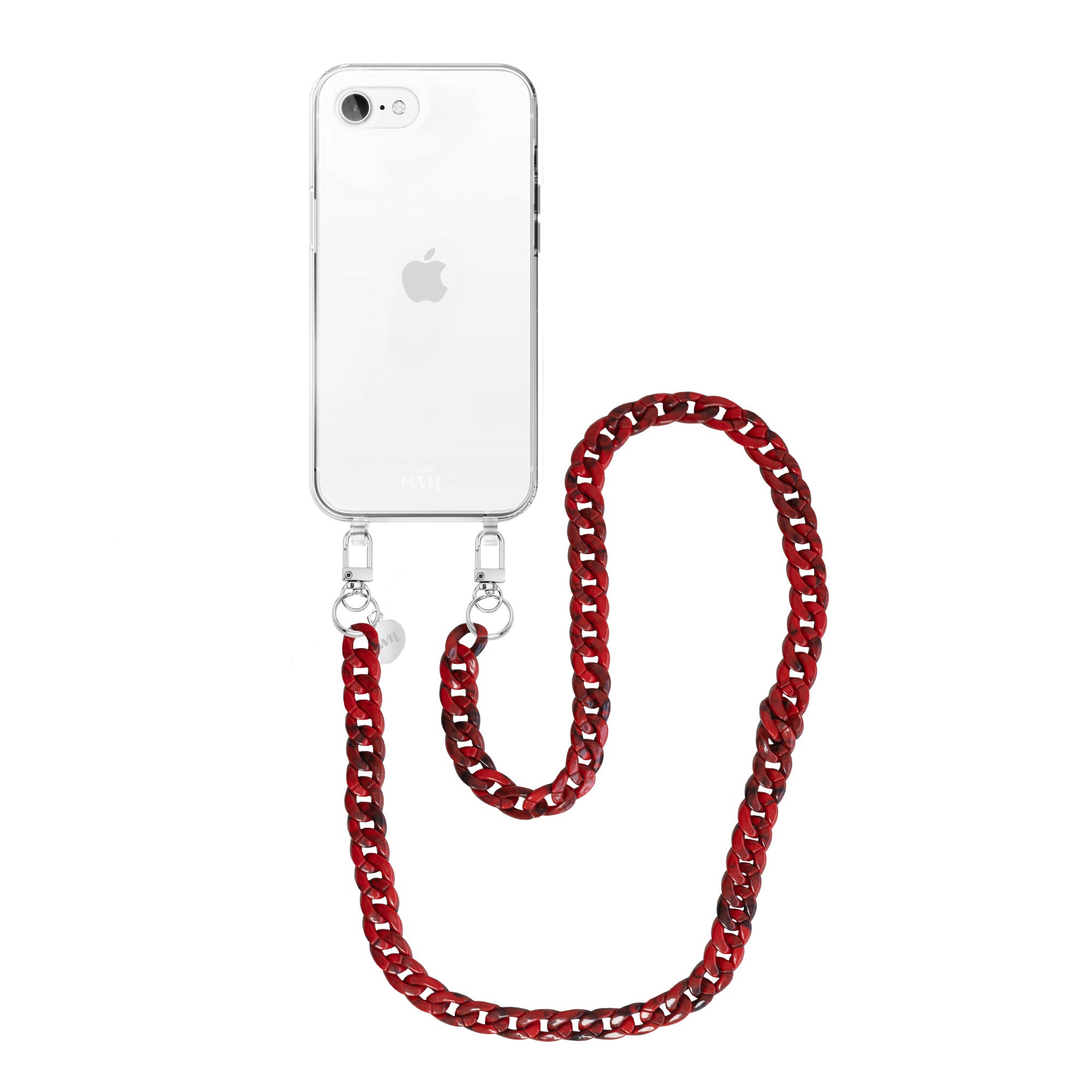 xoxo Wildhearts - iPhone 7/8 Plus - Red Roses Transparant Cord Case - Long Cord