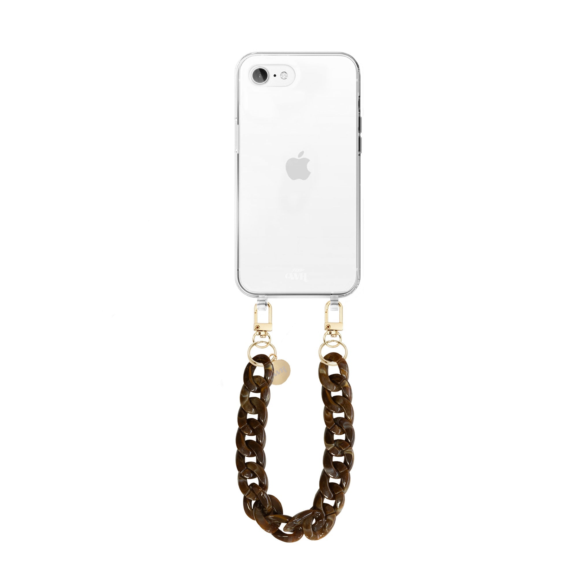 xoxo Wildhearts - iPhone 7/8/SE 2020/2022 - Brown Chocolate Transparant Cord Case - Short Cord