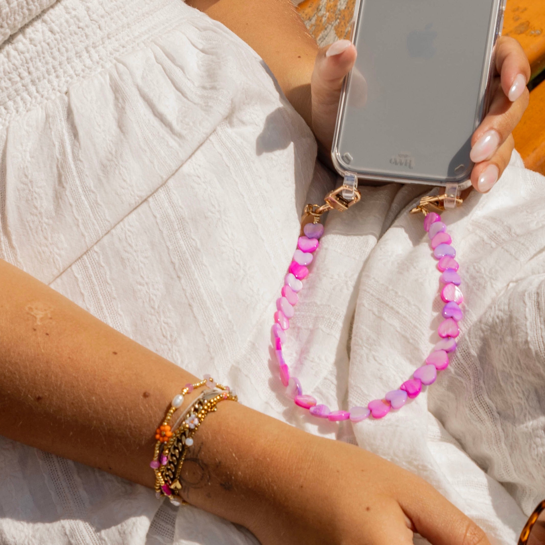 xoxo Wildhearts iPhone 17 Air - Shell Hearts (Pink & Purple) Transparant Cord Case - Short cord