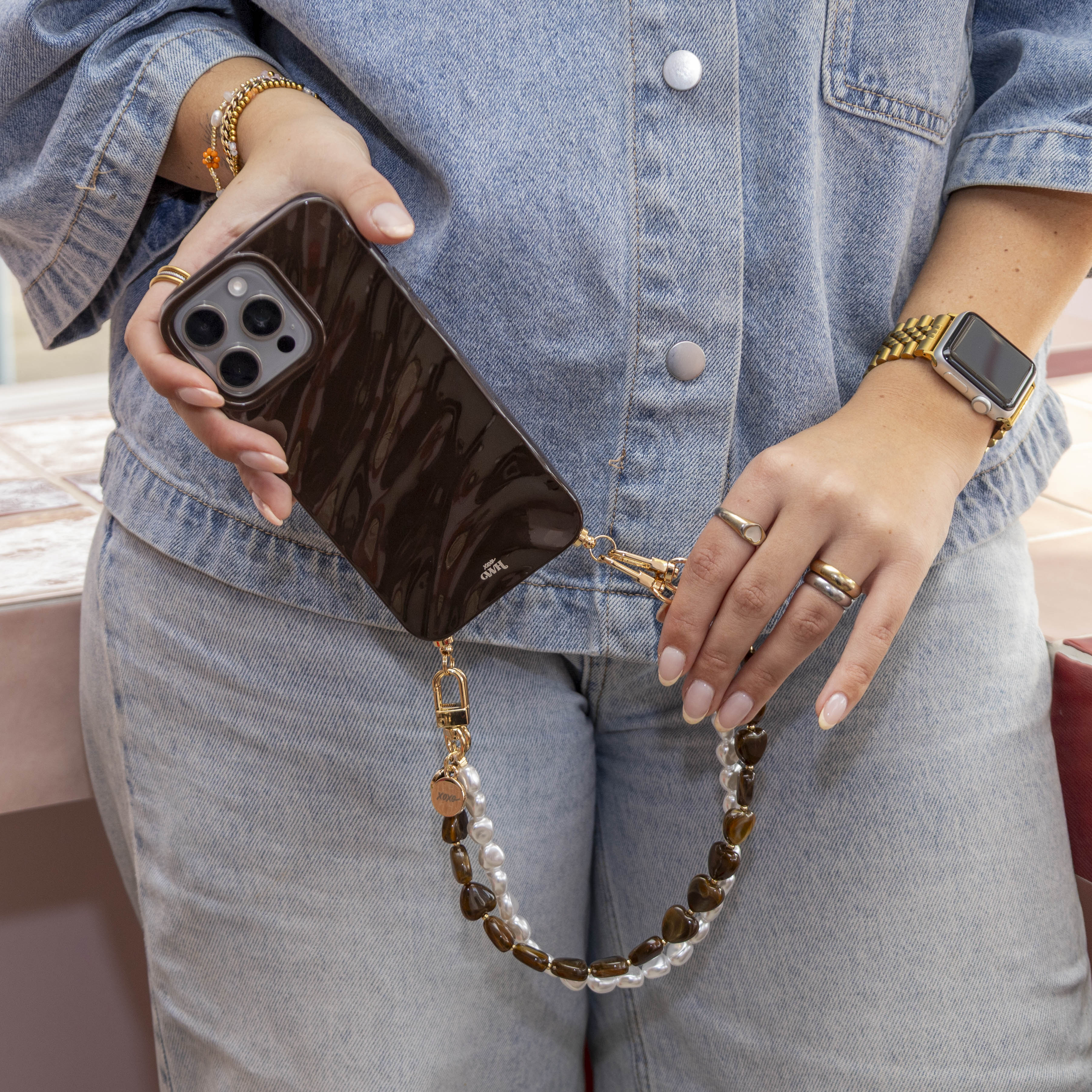 iPhone 17 Pro Max - Glaze Cord Case - Sweetheart Brown & Pearls