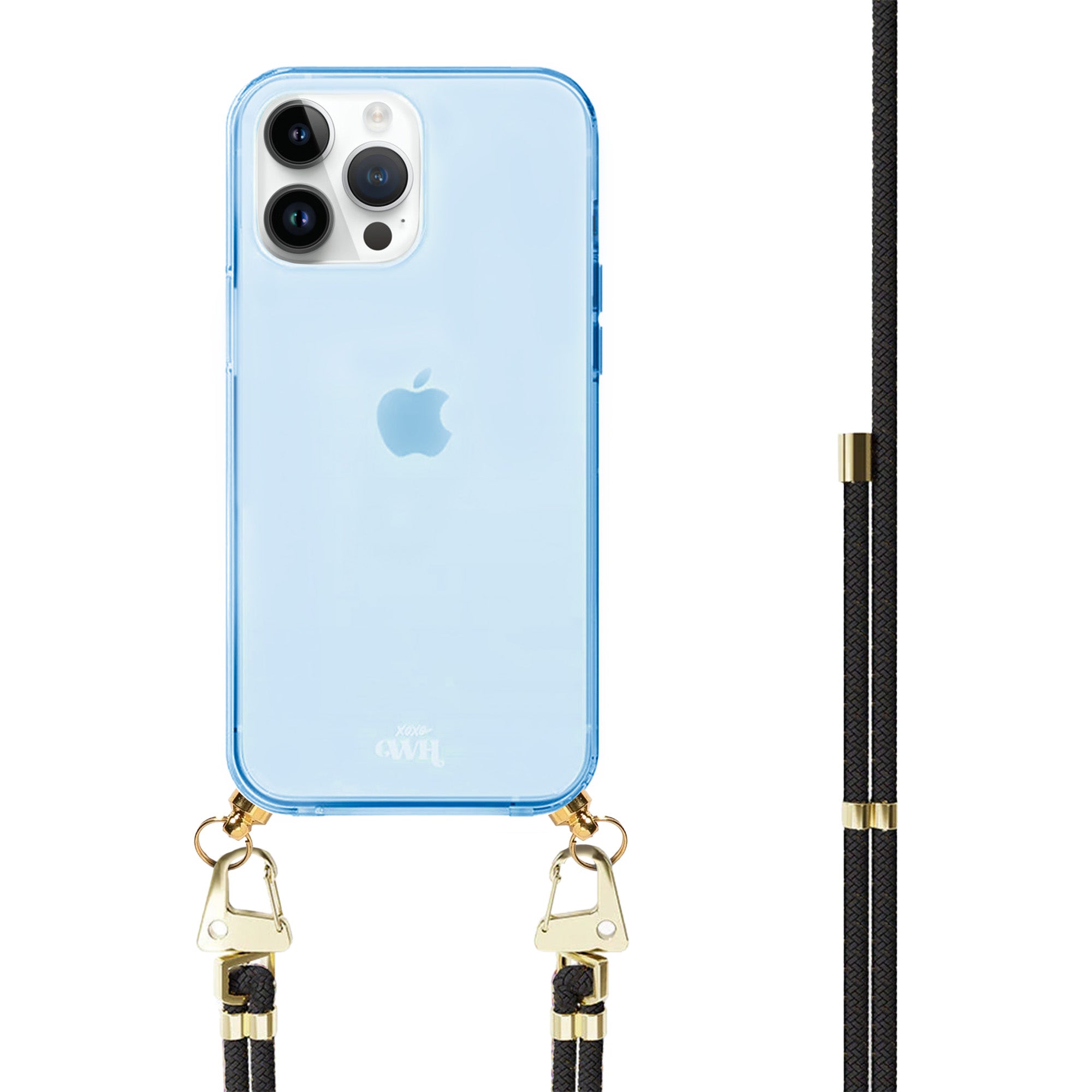 xoxo Wildhearts - iPhone 15 Pro - Black & Gold Cord Case Blue