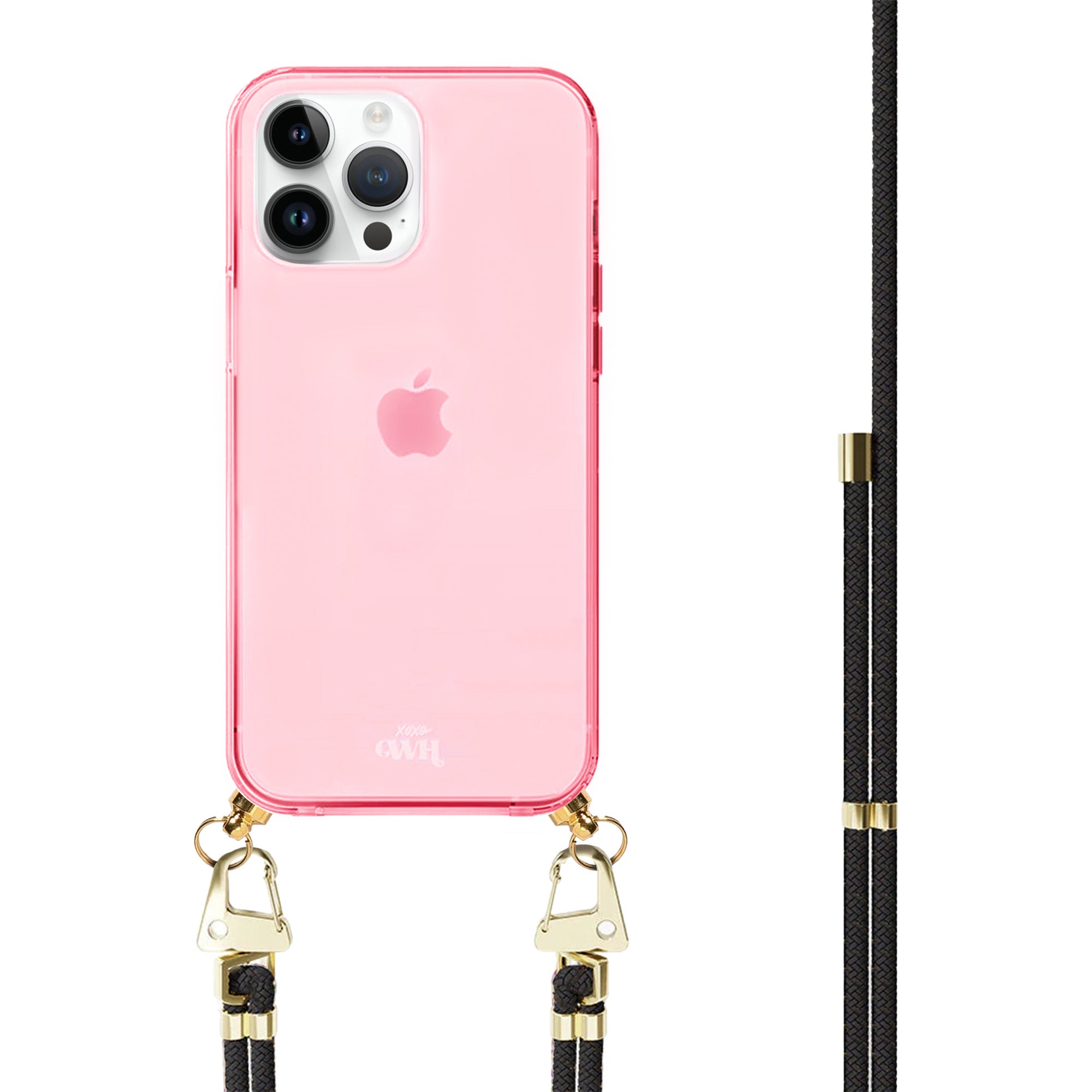 xoxo Wildhearts - iPhone 14 Pro - Black & Gold Cord Case Pink