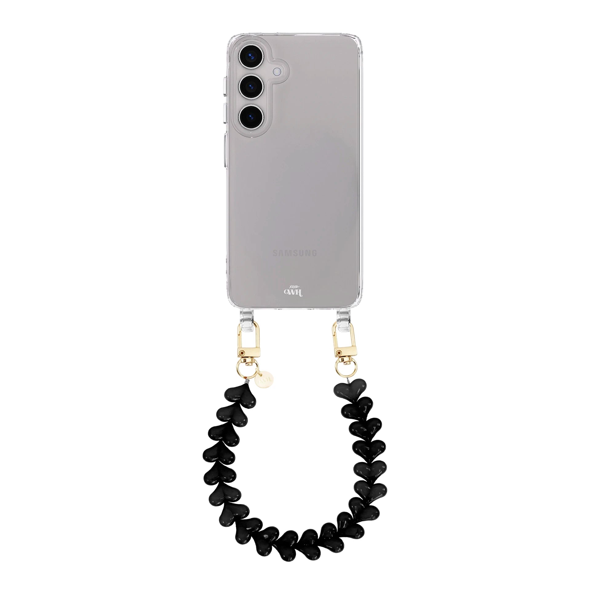 Funky Hearts Black Transparant Cord Case - Samsung Galaxy S23 Plus