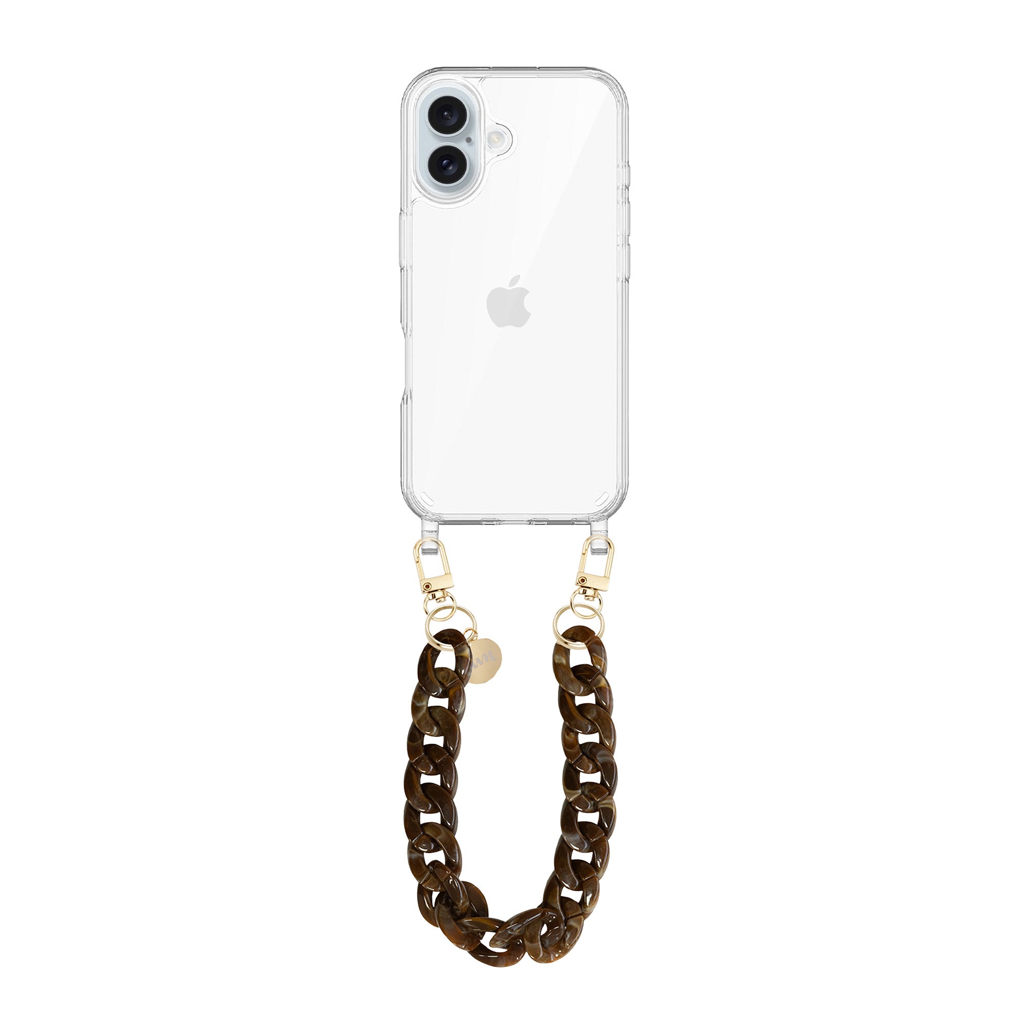 xoxo Wildhearts - iPhone 16 - Brown Chocolate Transparant Cord Case - Short Cord