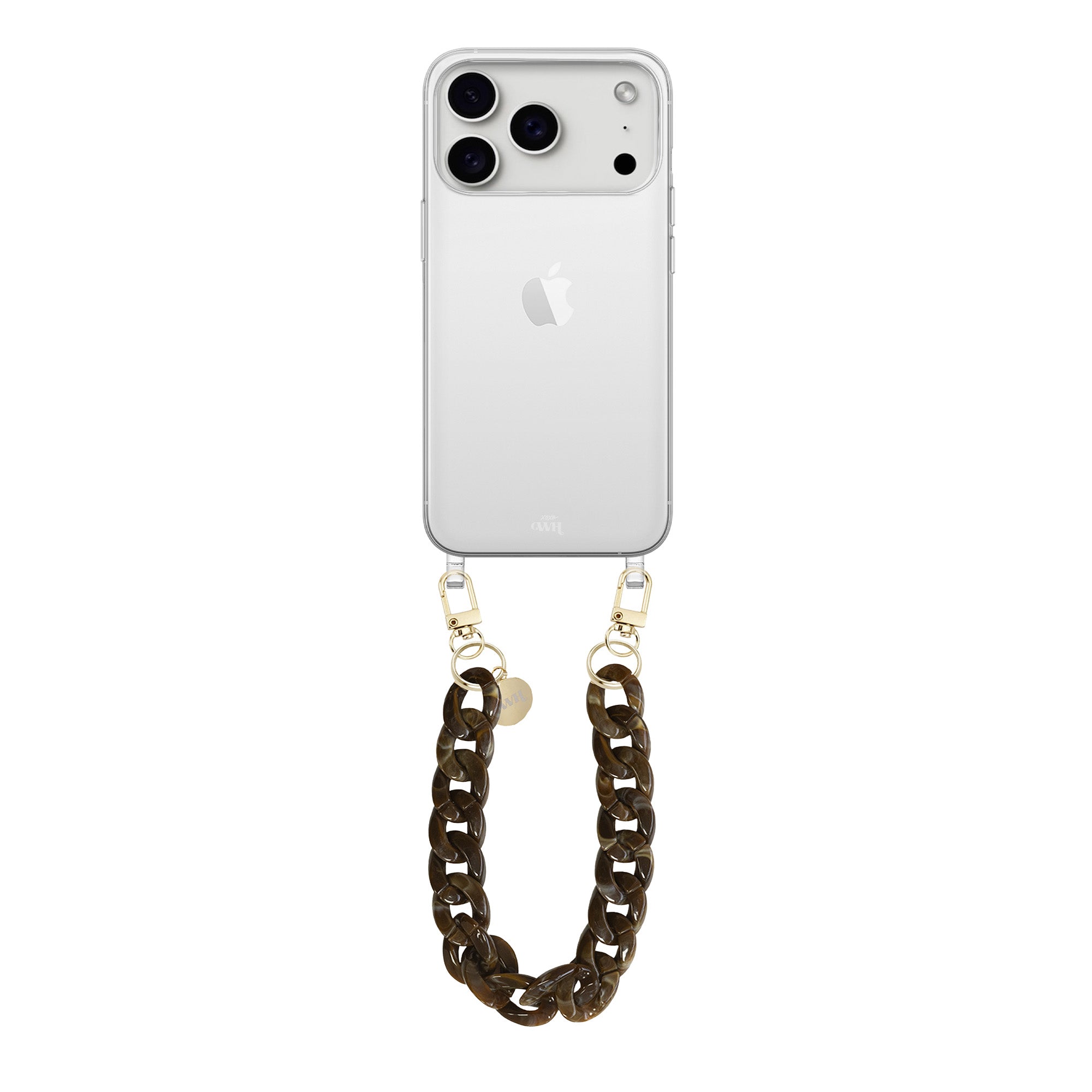 xoxo Wildhearts iPhone 17 Pro - Brown Chocolate Transparant Cord Case - Short Cord