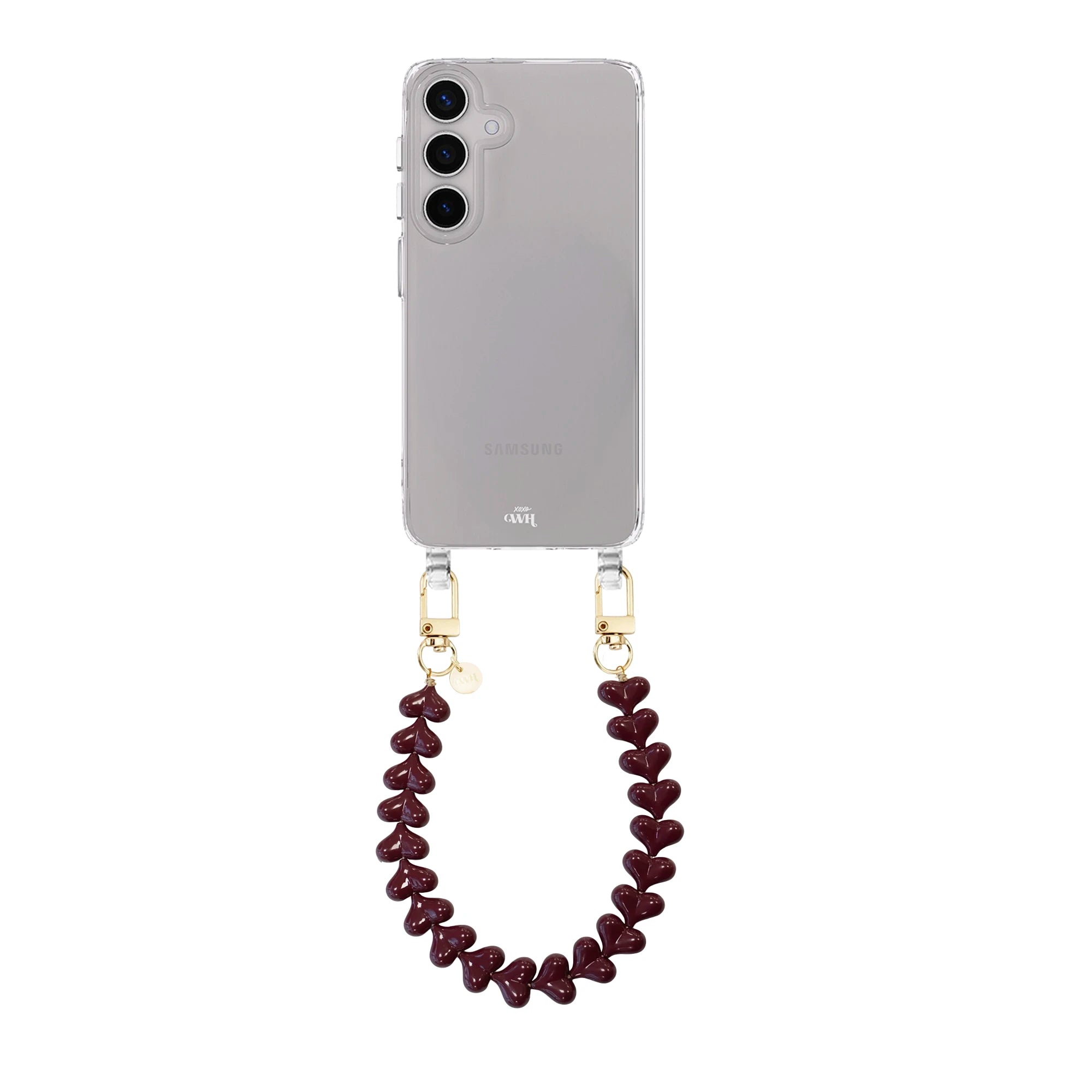 Funky Hearts Burgundy Transparant Cord Case - Samsung Galaxy S23 Plus