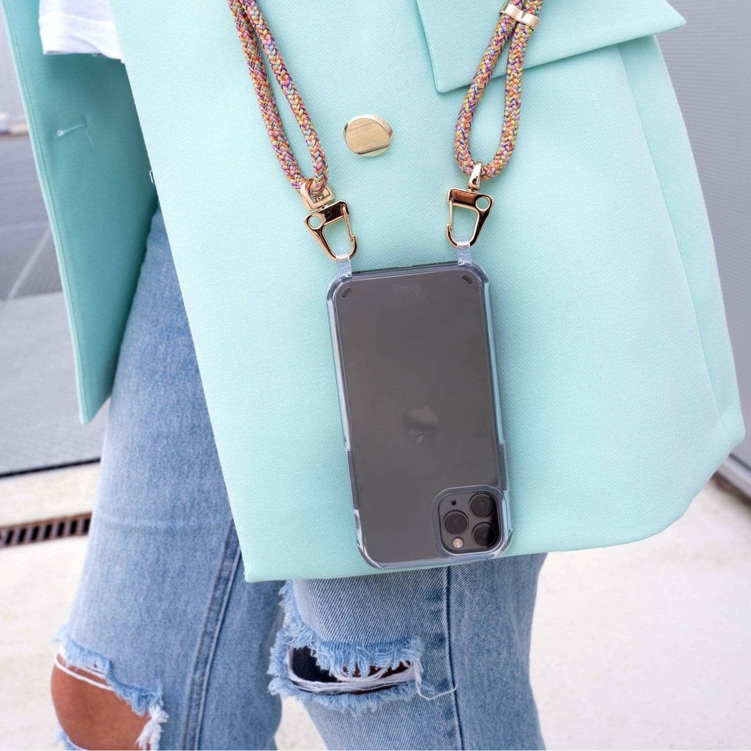 xoxo Wildhearts - iPhone 14 Pro - Rainbow Vibes Transparant Cord Case