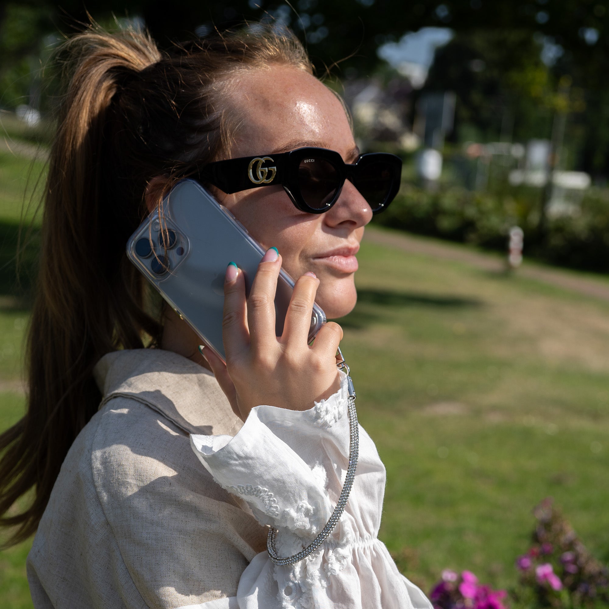 xoxo Wildhearts - iPhone 14 - Silver Diamonds Transparant Cord Case